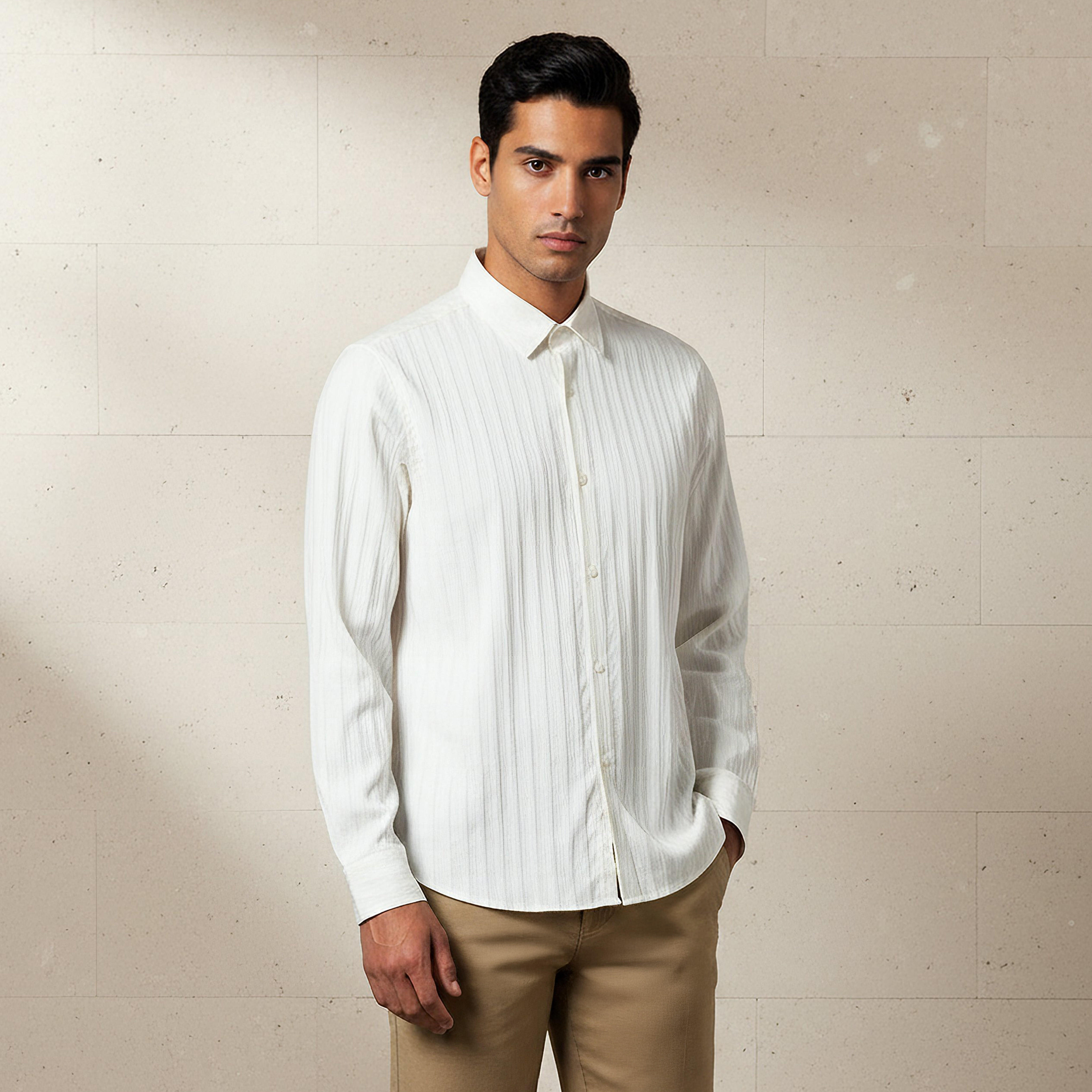 Men Regular Fit Collared Textured Long Sleeves Shirt-men-clothing-shirts-image-1