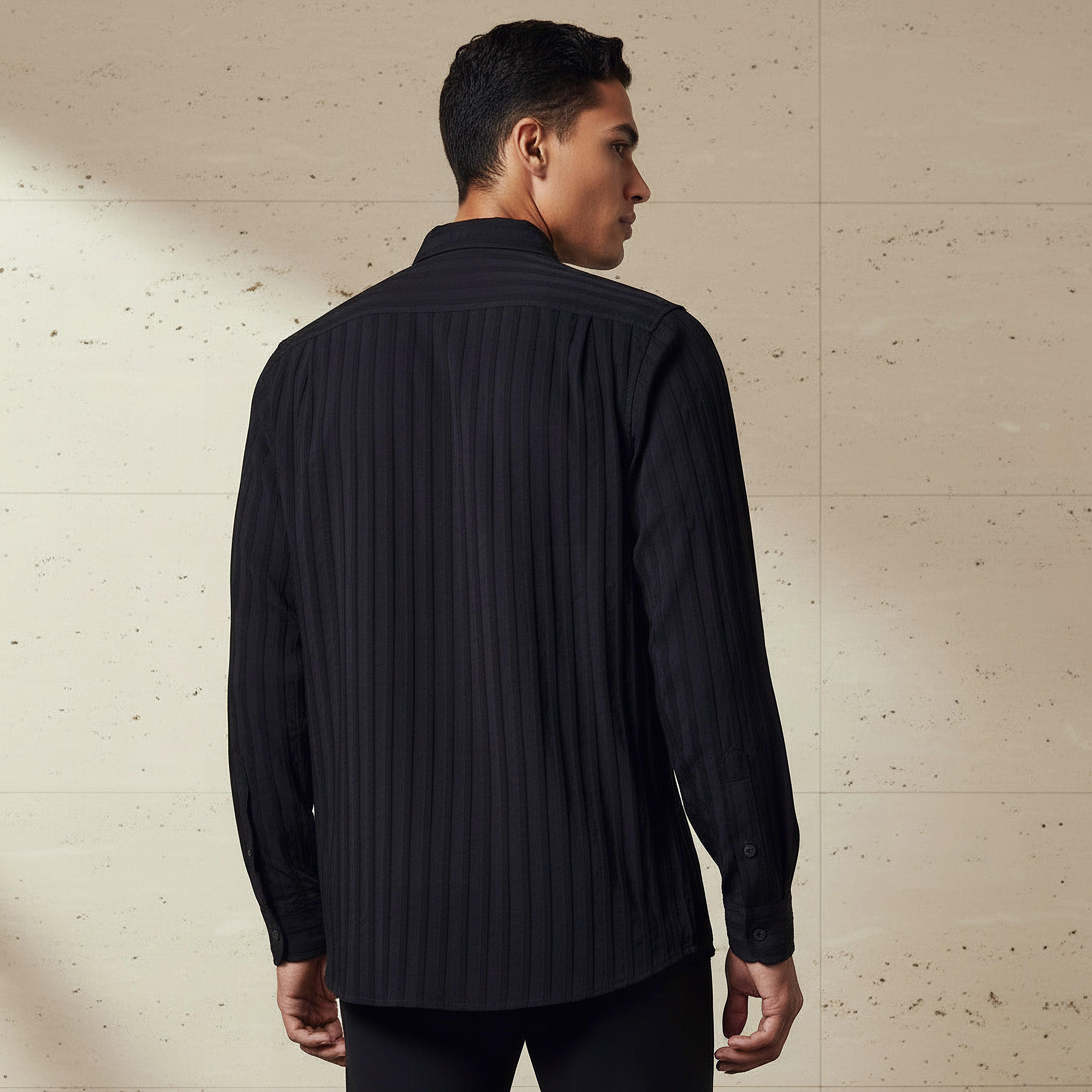 Men Regular Fit Collared Textured Long Sleeves Shirt-men-clothing-shirts-image-3