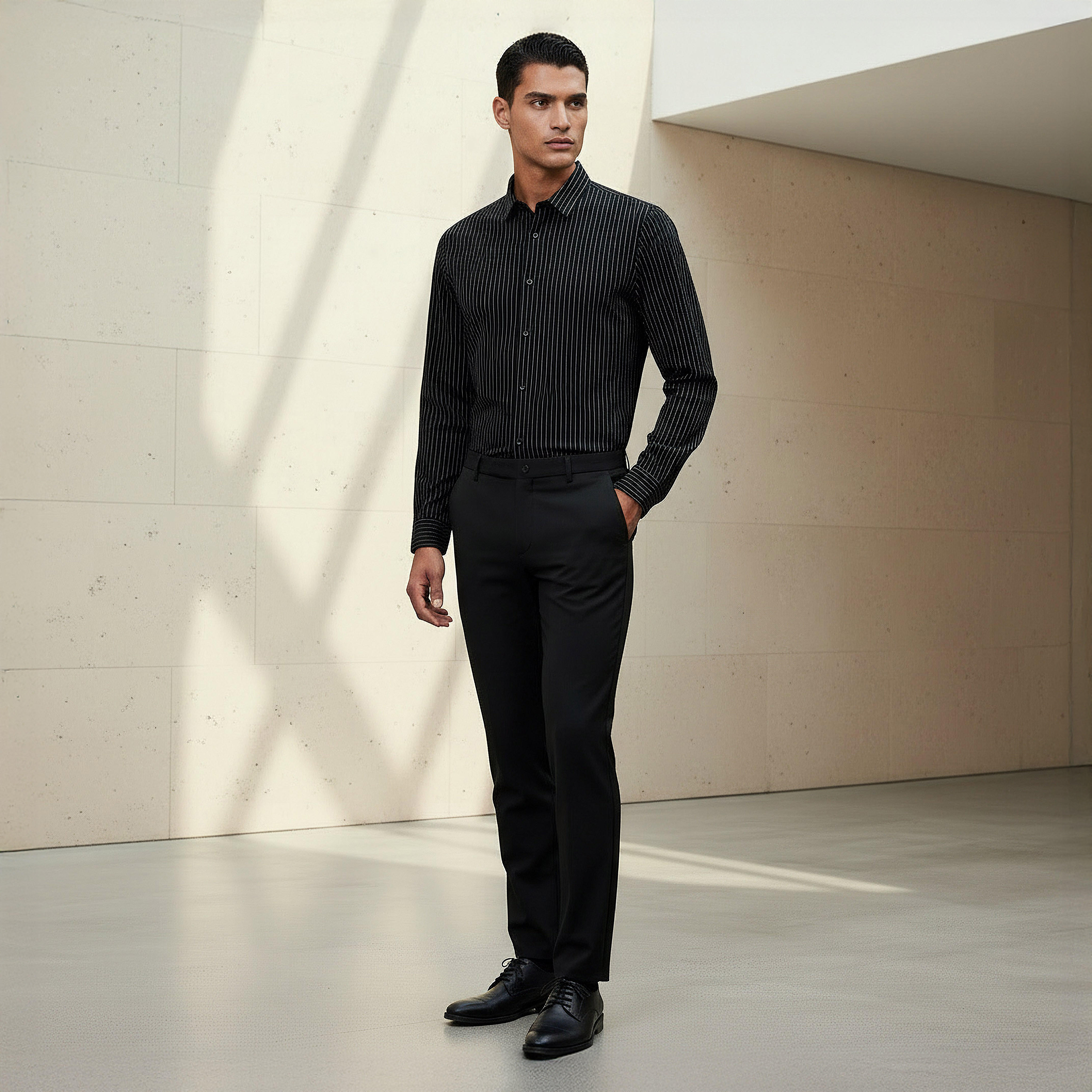 Men Regular Fit Button-Down Pinstripe Long Sleeve Shirt-men-clothing-shirts-image-2