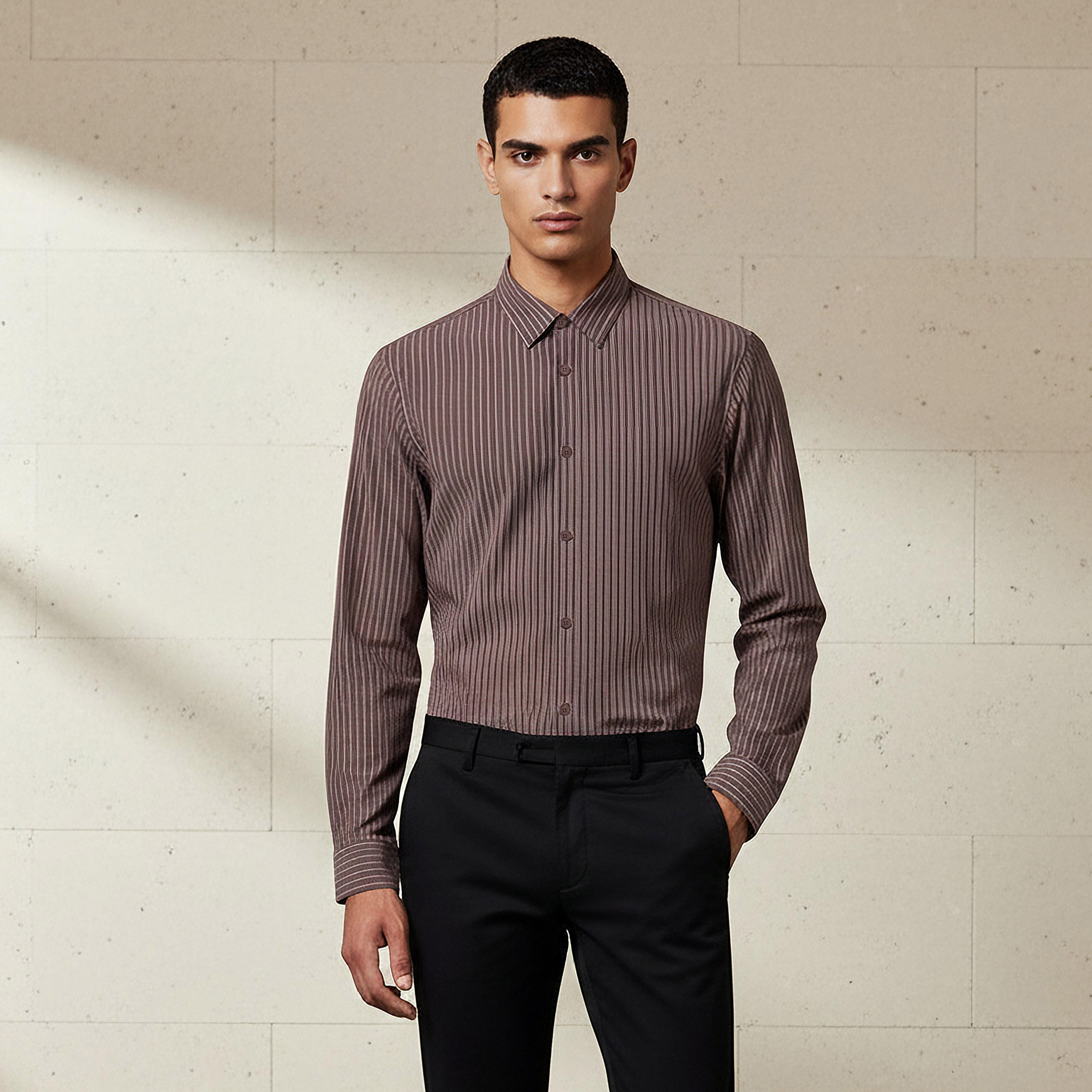 Men Regular Fit Button-Down Pinstripe Long Sleeve Shirt-men-clothing-shirts-image-1