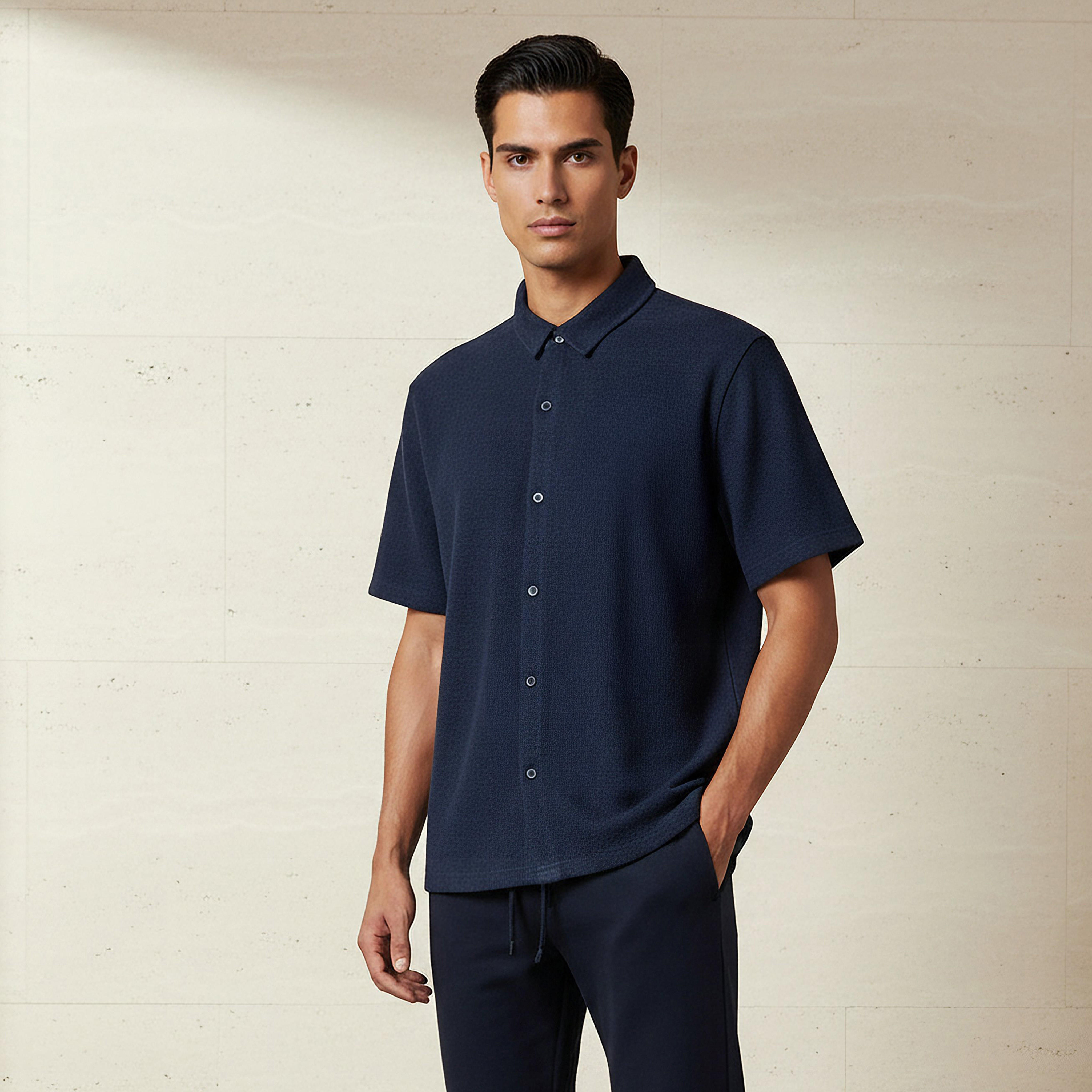 Men Regular Fit Collared Textured Short Sleeves Shirt-PROMO_SP_SA_2FOR99_110625-image-1