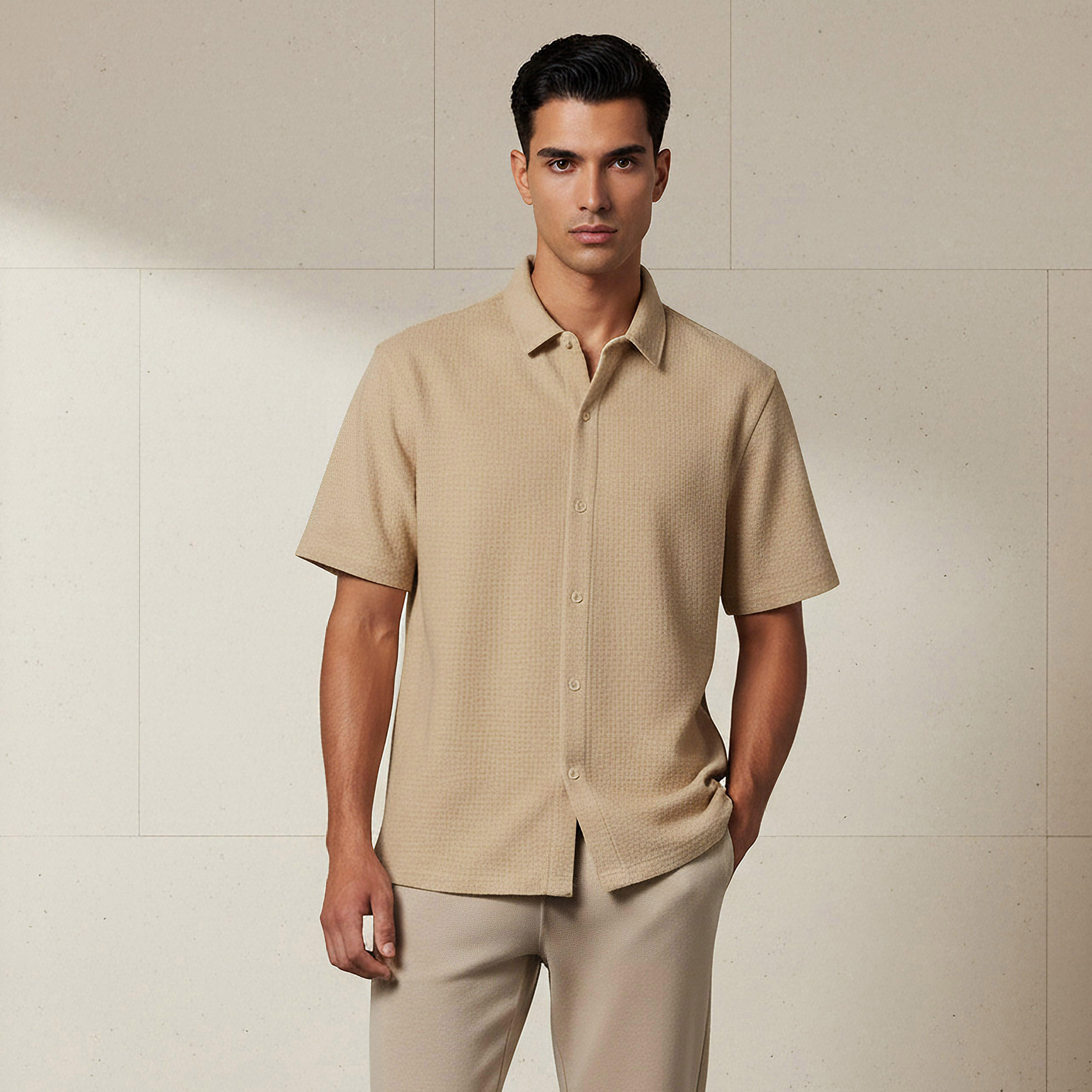 Men Regular Fit Collared Textured Short Sleeves Shirt-PROMO_SP_SA_2FOR99_110625-image-1