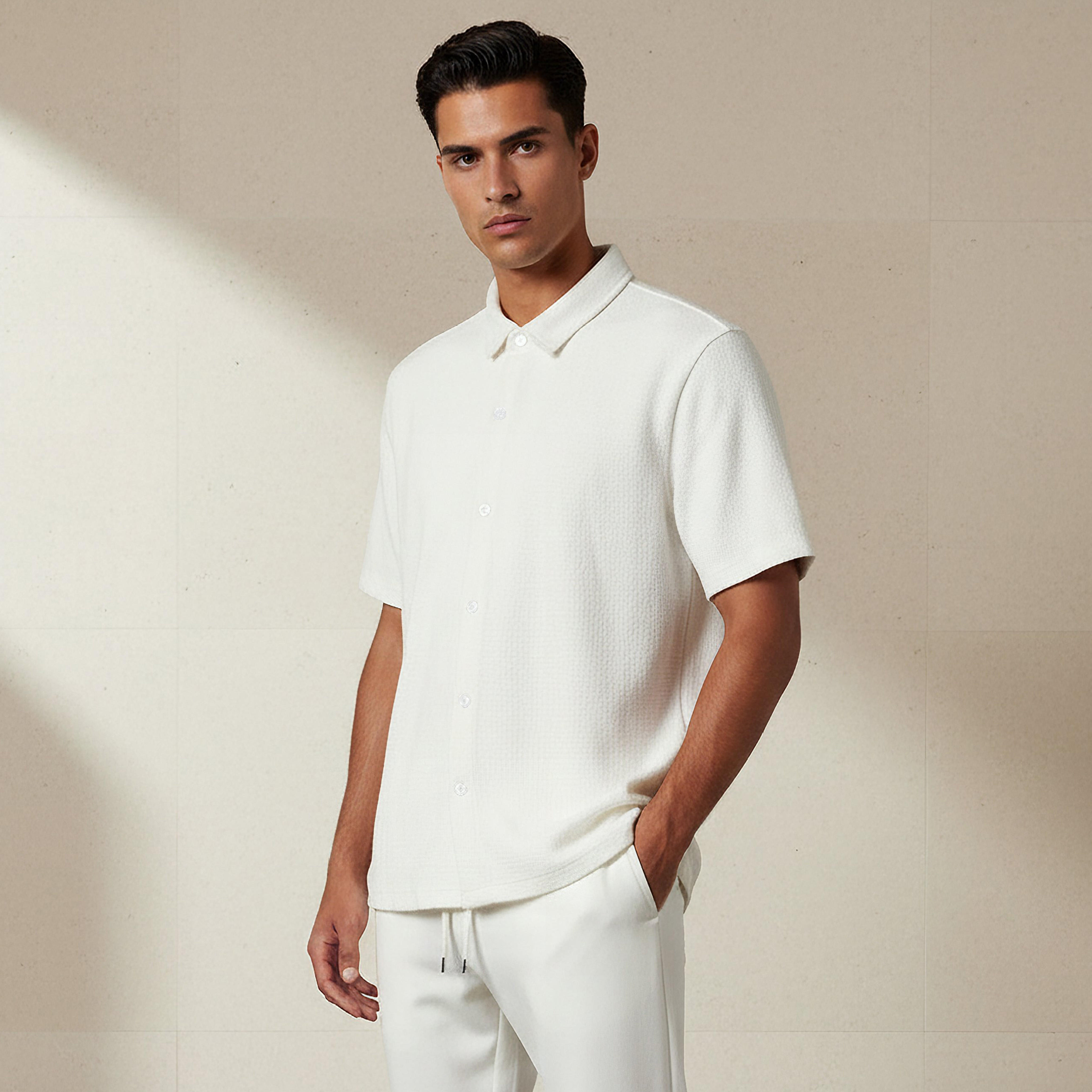 Men Regular Fit Collared Textured Short Sleeves Shirt-PROMO_SP_AE_2FOR99_110625-image-1