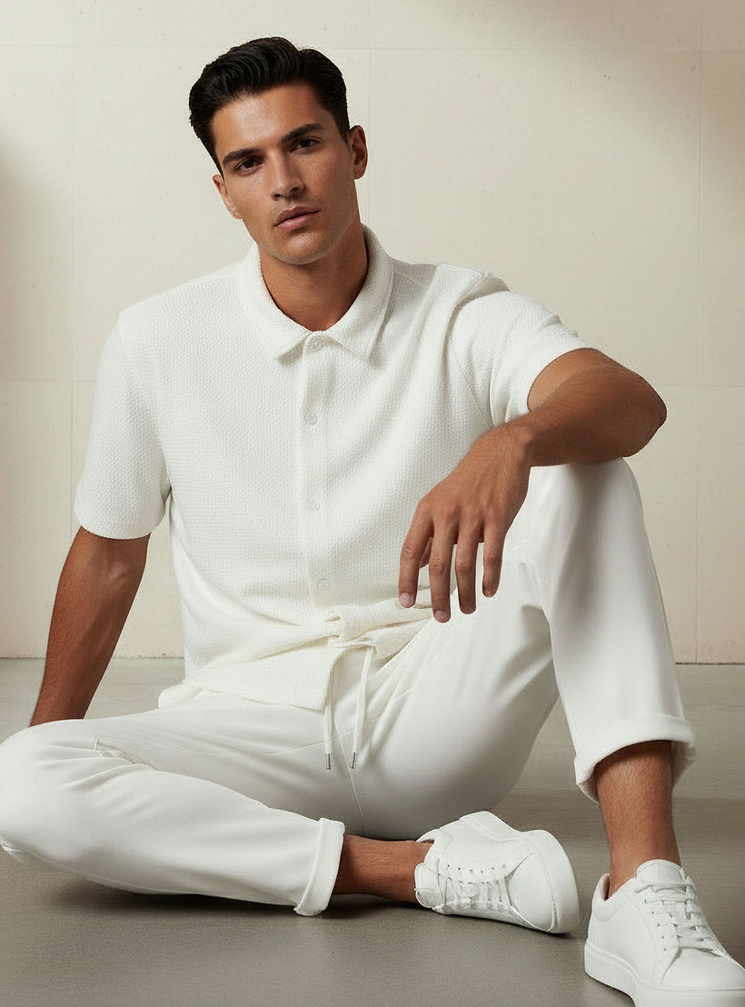 Men Regular Fit Collared Textured Short Sleeves Shirt-PROMO_SP_AE_2FOR99_110625-image-2
