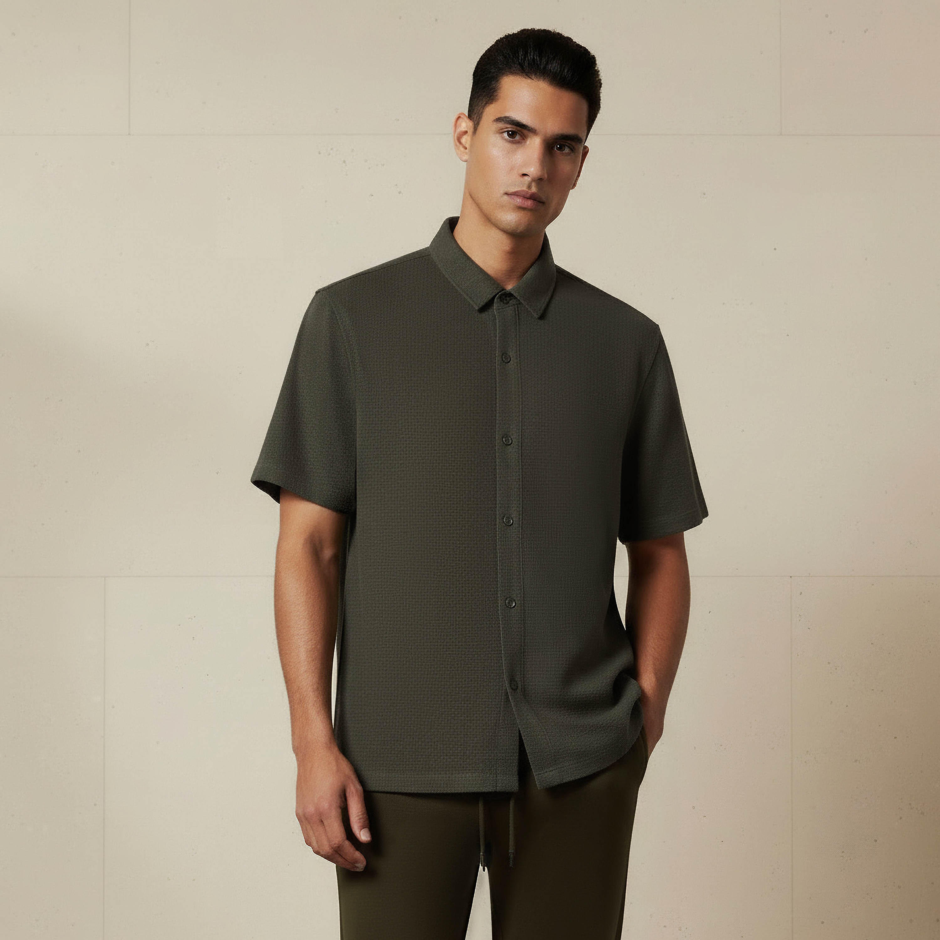 Men Regular Fit Collared Textured Short Sleeves Shirt-PROMO_SP_SA_2FOR99_110625-image-1