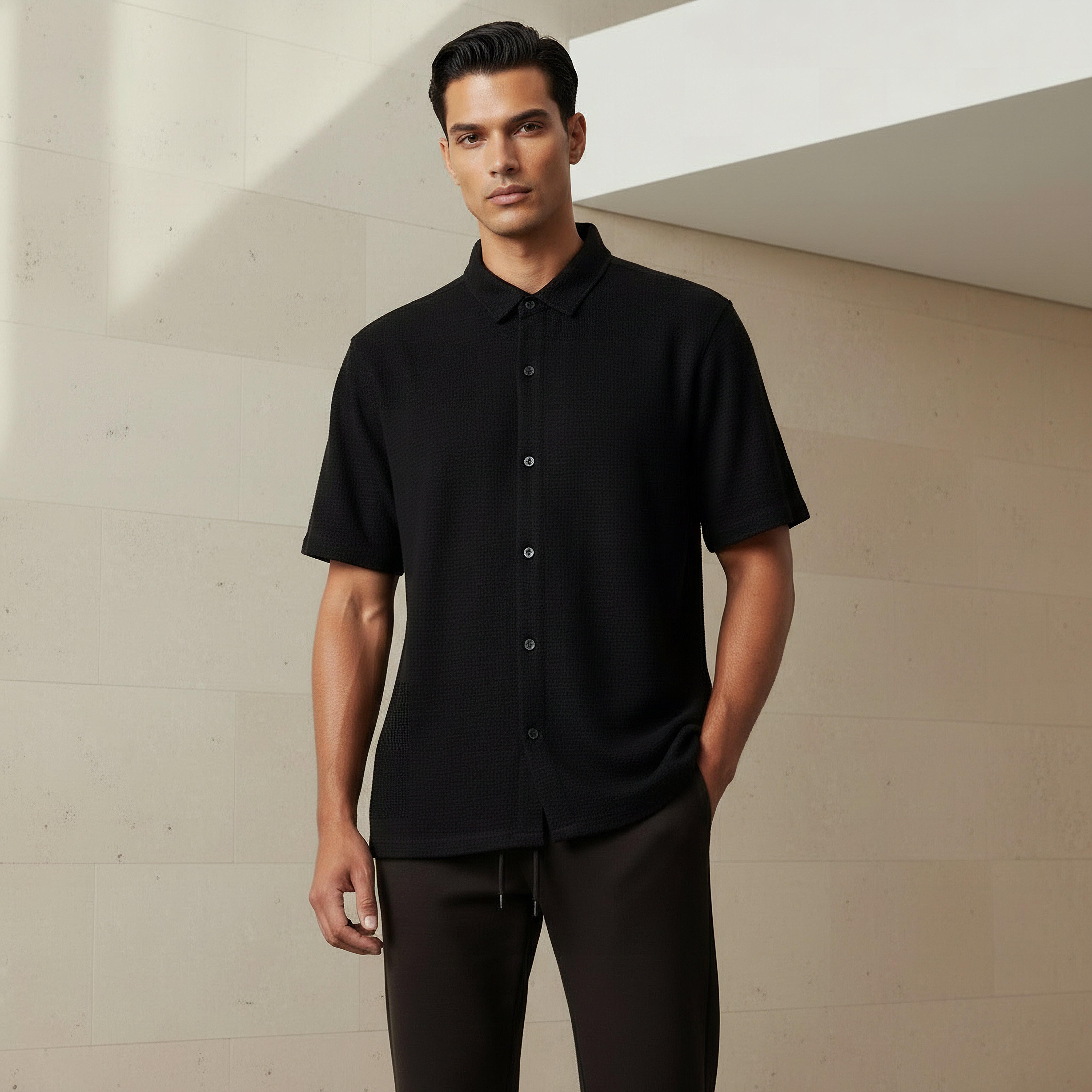 Men Regular Fit Collared Textured Short Sleeves Shirt-PROMO_SP_SA_2FOR99_110625-image-1