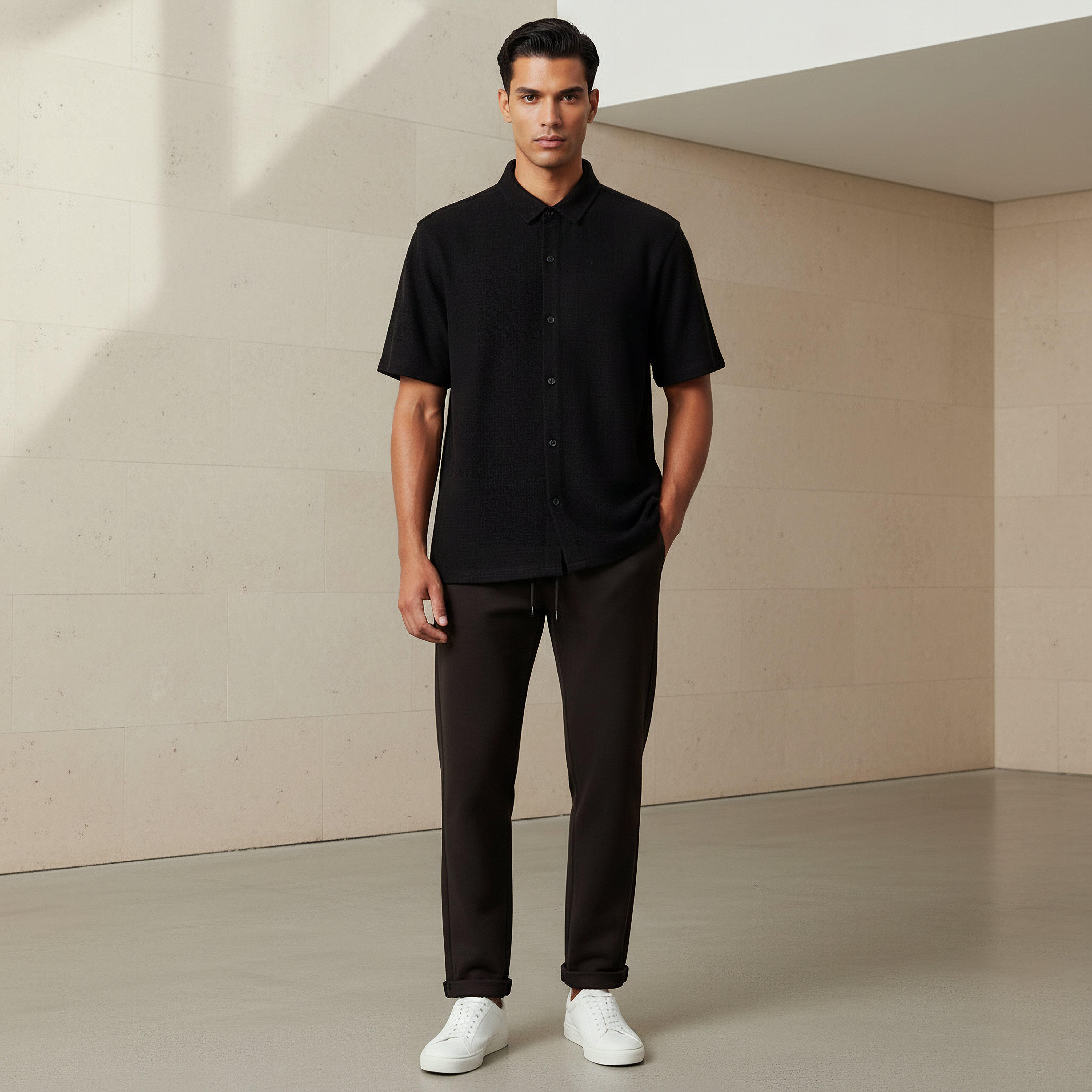 Men Regular Fit Collared Textured Short Sleeves Shirt-PROMO_SP_SA_2FOR99_110625-image-2