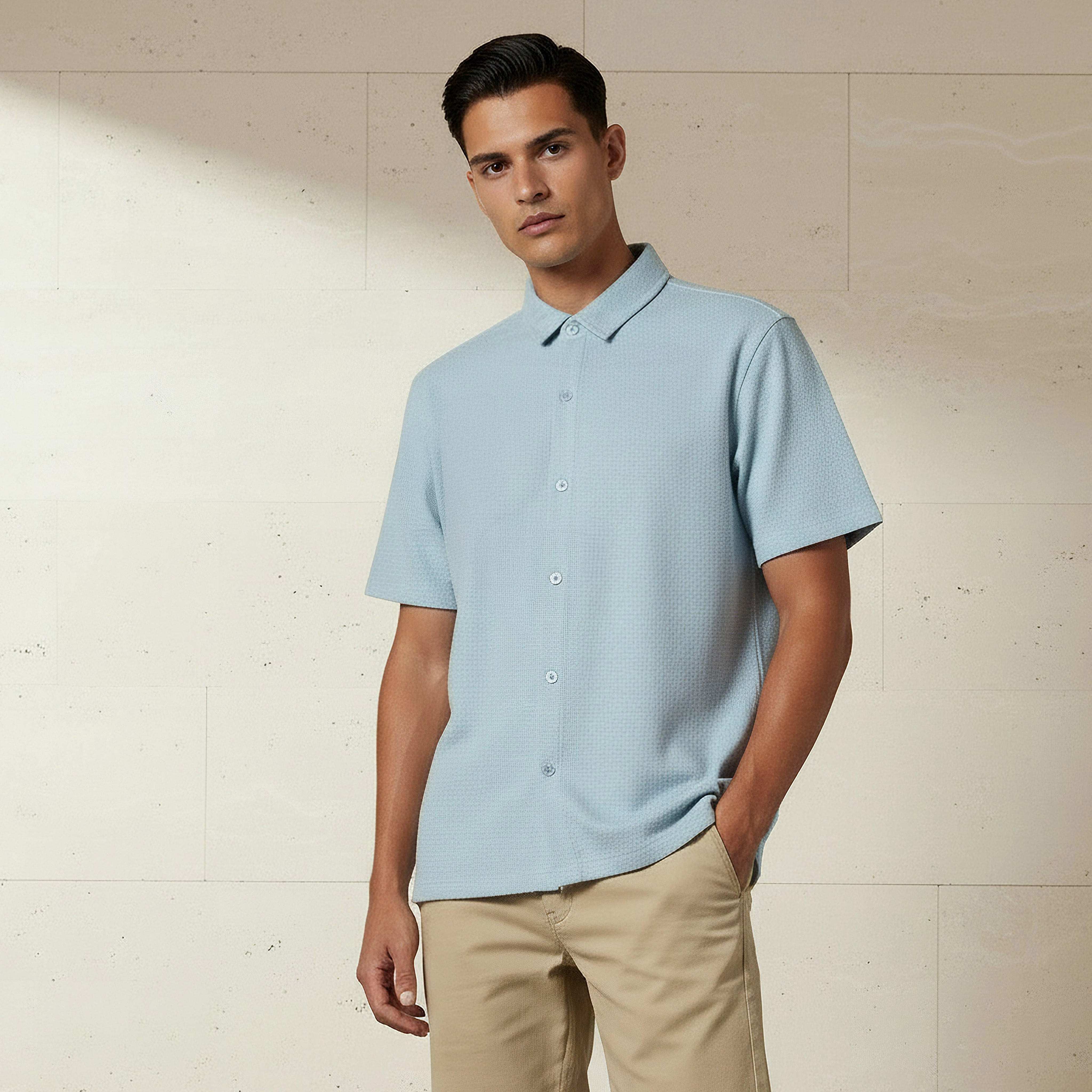 Men Regular Fit Collared Textured Short Sleeves Shirt-PROMO_SP_AE_2FOR99_110625-image-1
