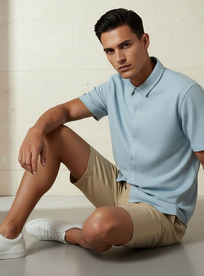 Men Regular Fit Collared Textured Short Sleeves Shirt-PROMO_SP_AE_2FOR99_110625-image-5