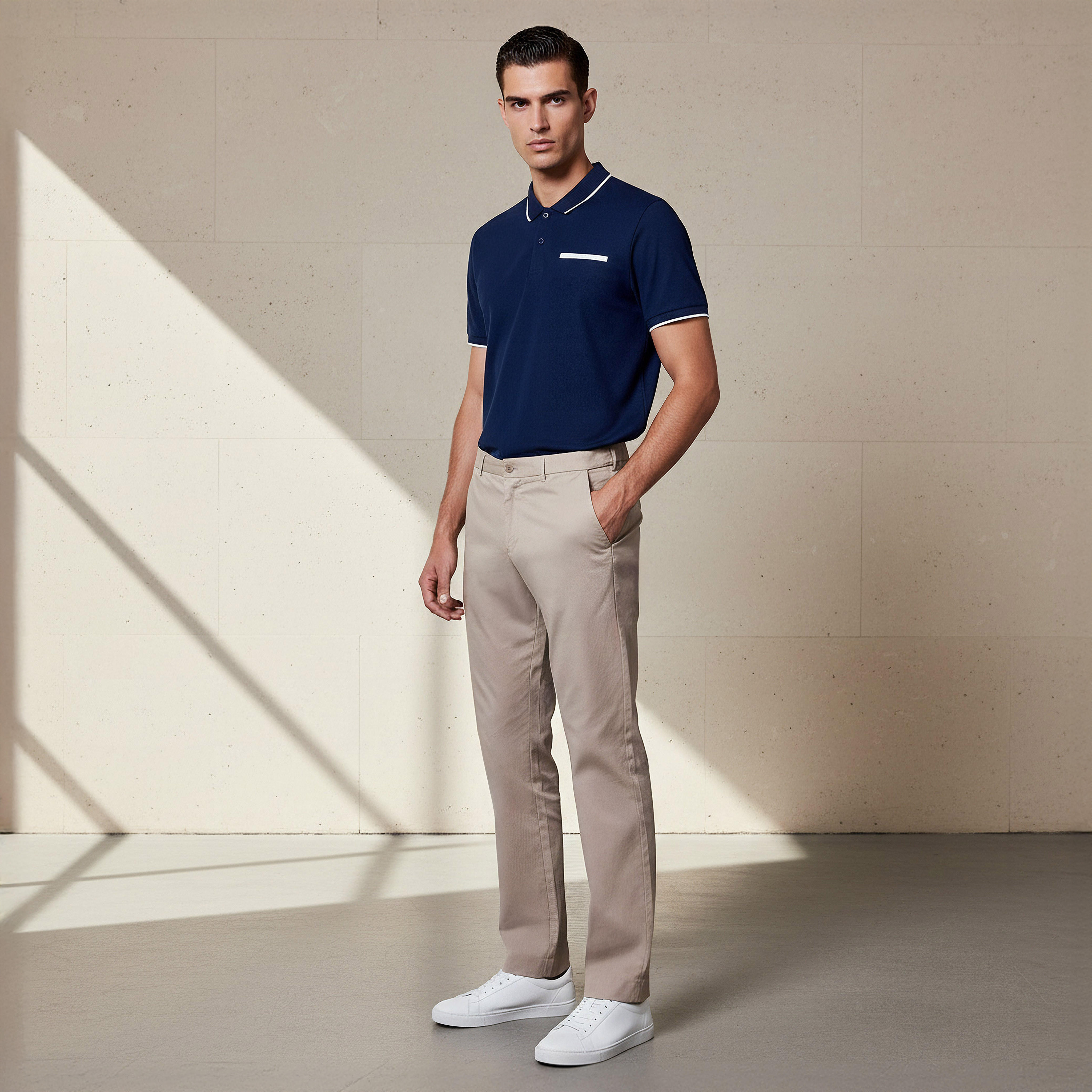 بنطلون بقصة عادية وخصر مرن-men-clothing-bottoms-trousersandchinos-trousers-image-3