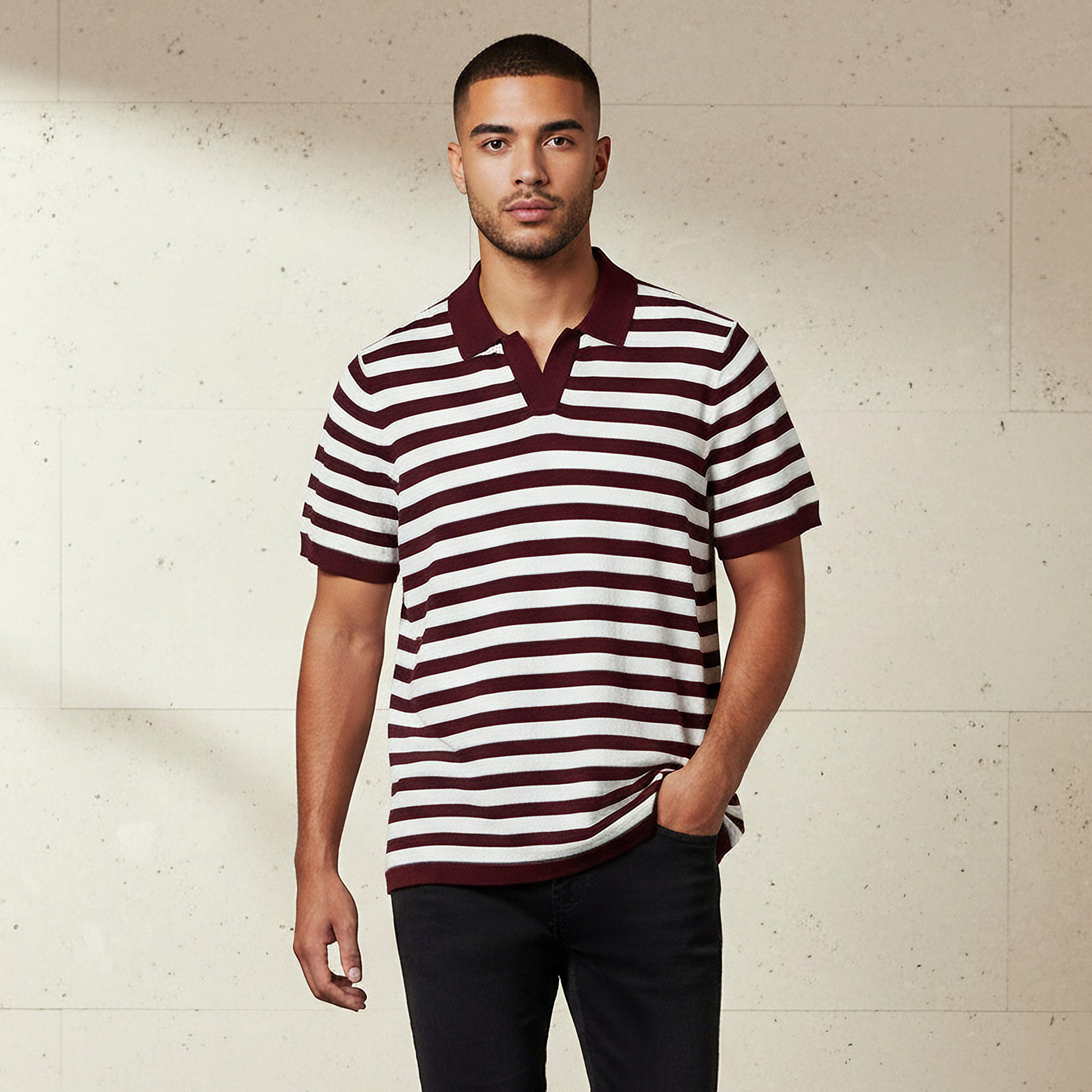 Men Short Sleeves Striped Johnny Collar Polo T-shirt-men-clothing-tshirtsandpolos-polos-image-1