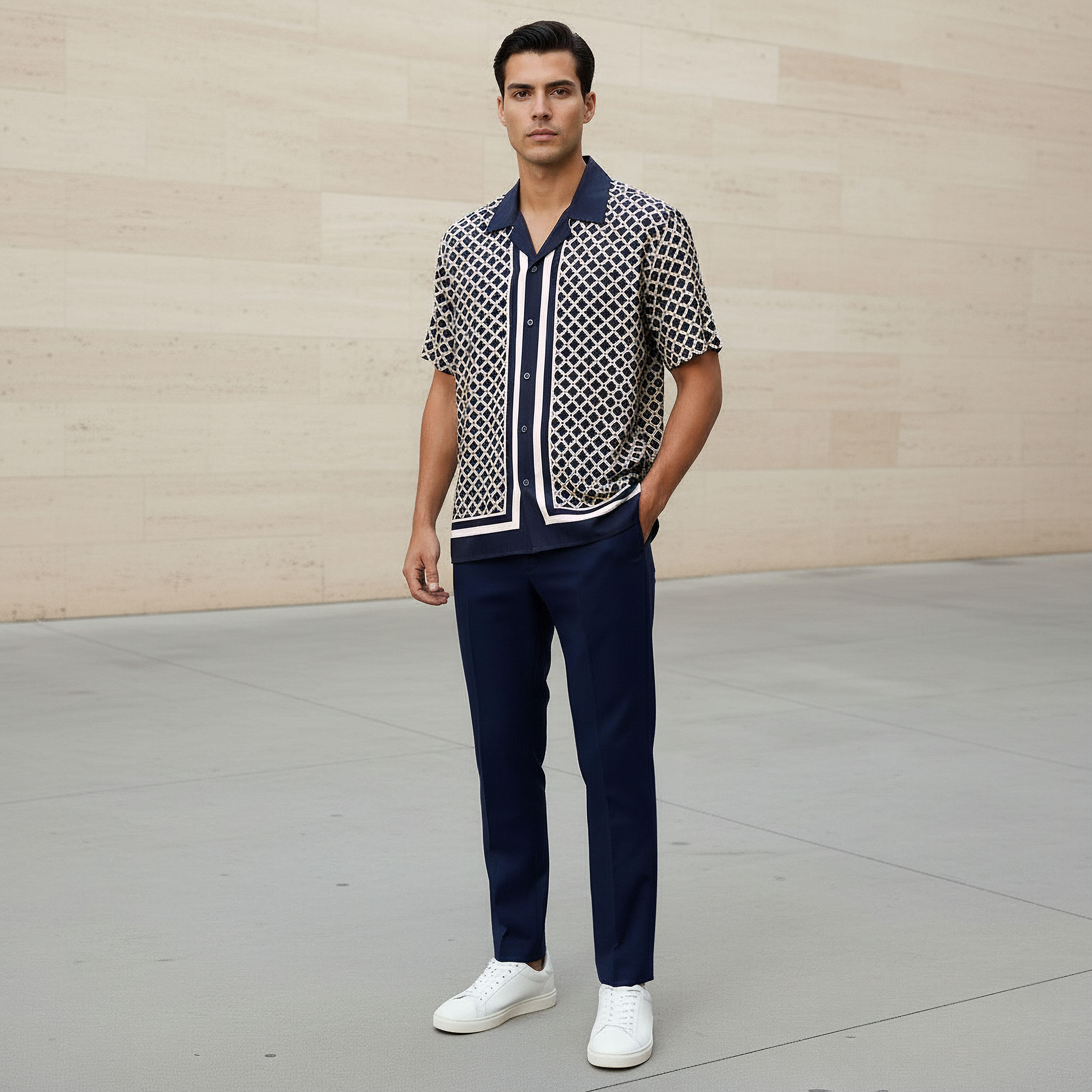 Emperor Men Regular Fit Collared Geometric Print Short Sleeves Resort Shirt-men-clothing-shirts-image-2