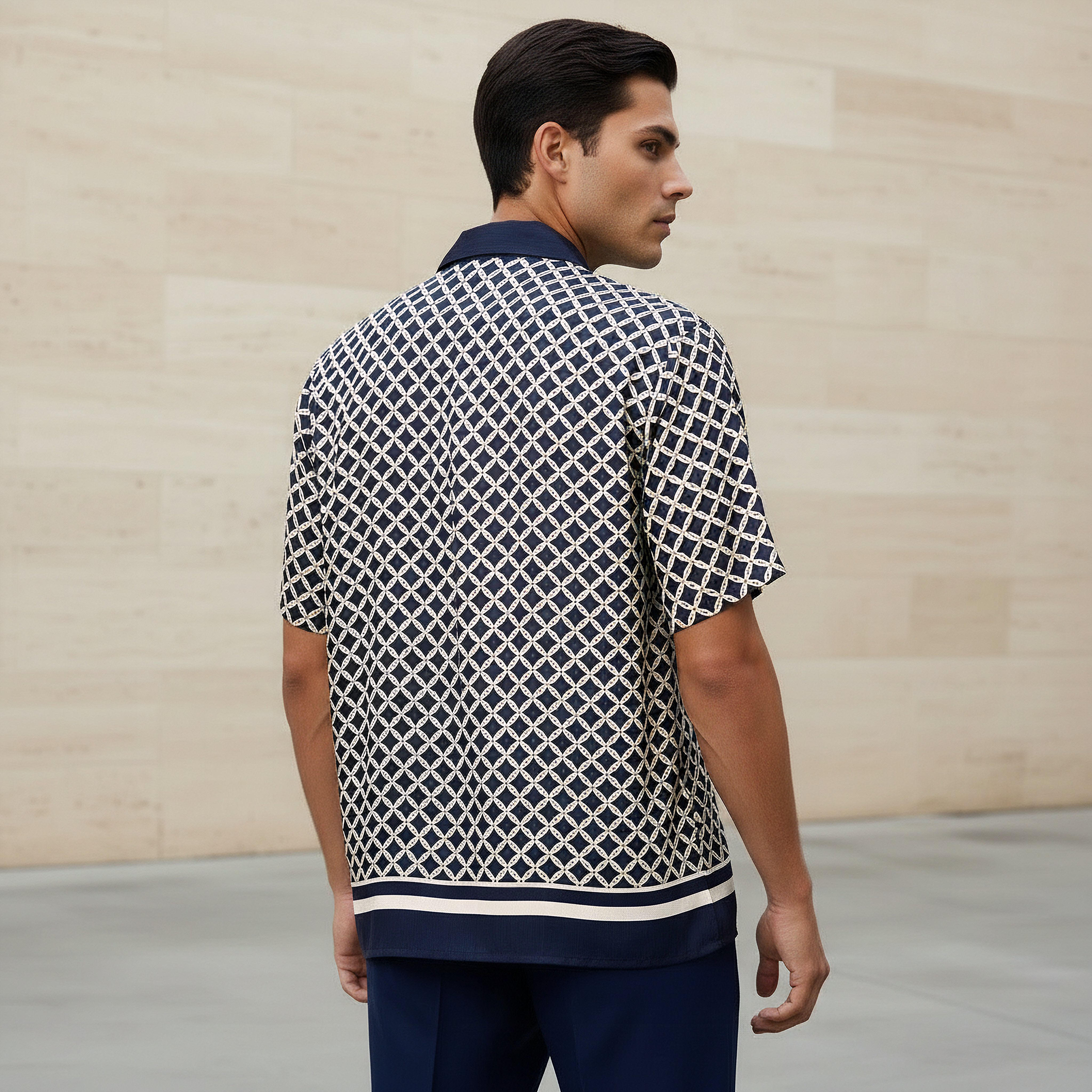 Emperor Men Regular Fit Collared Geometric Print Short Sleeves Resort Shirt-men-clothing-shirts-image-3