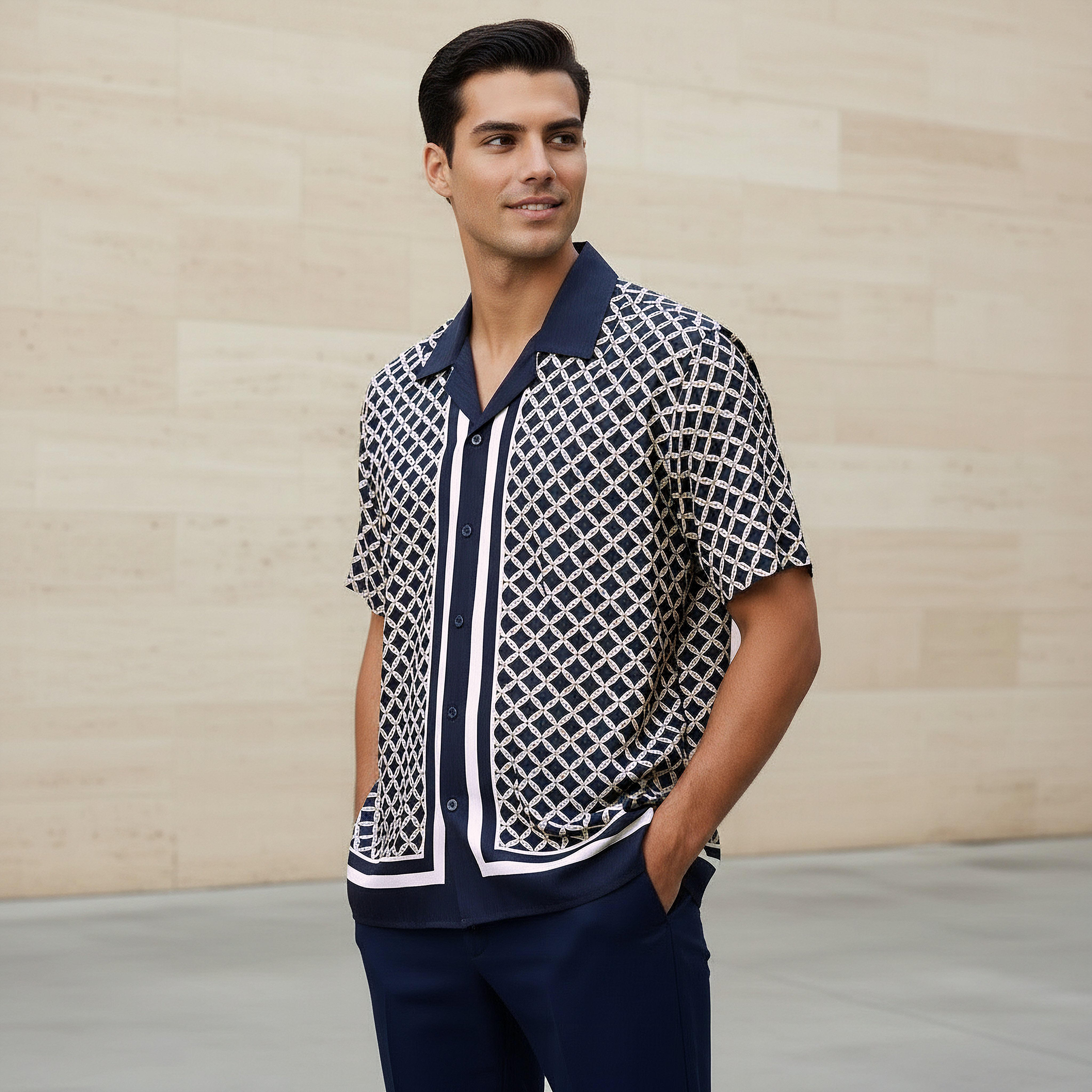Emperor Men Regular Fit Collared Geometric Print Short Sleeves Resort Shirt-men-clothing-shirts-image-5