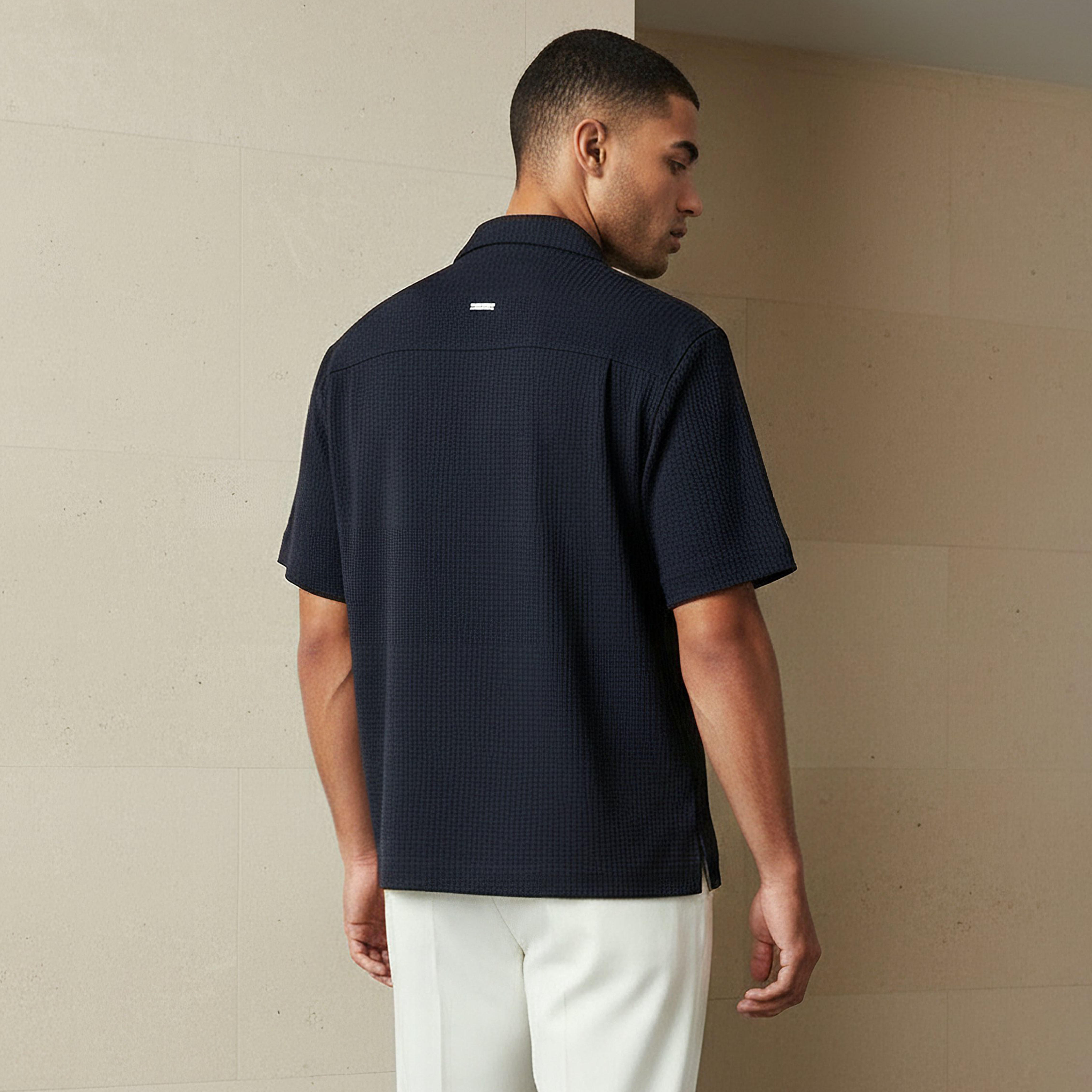 Emperor Men Regular Fit Camp Collar Waffle Textured Short Sleeves Shirt-men-clothing-shirts-image-3