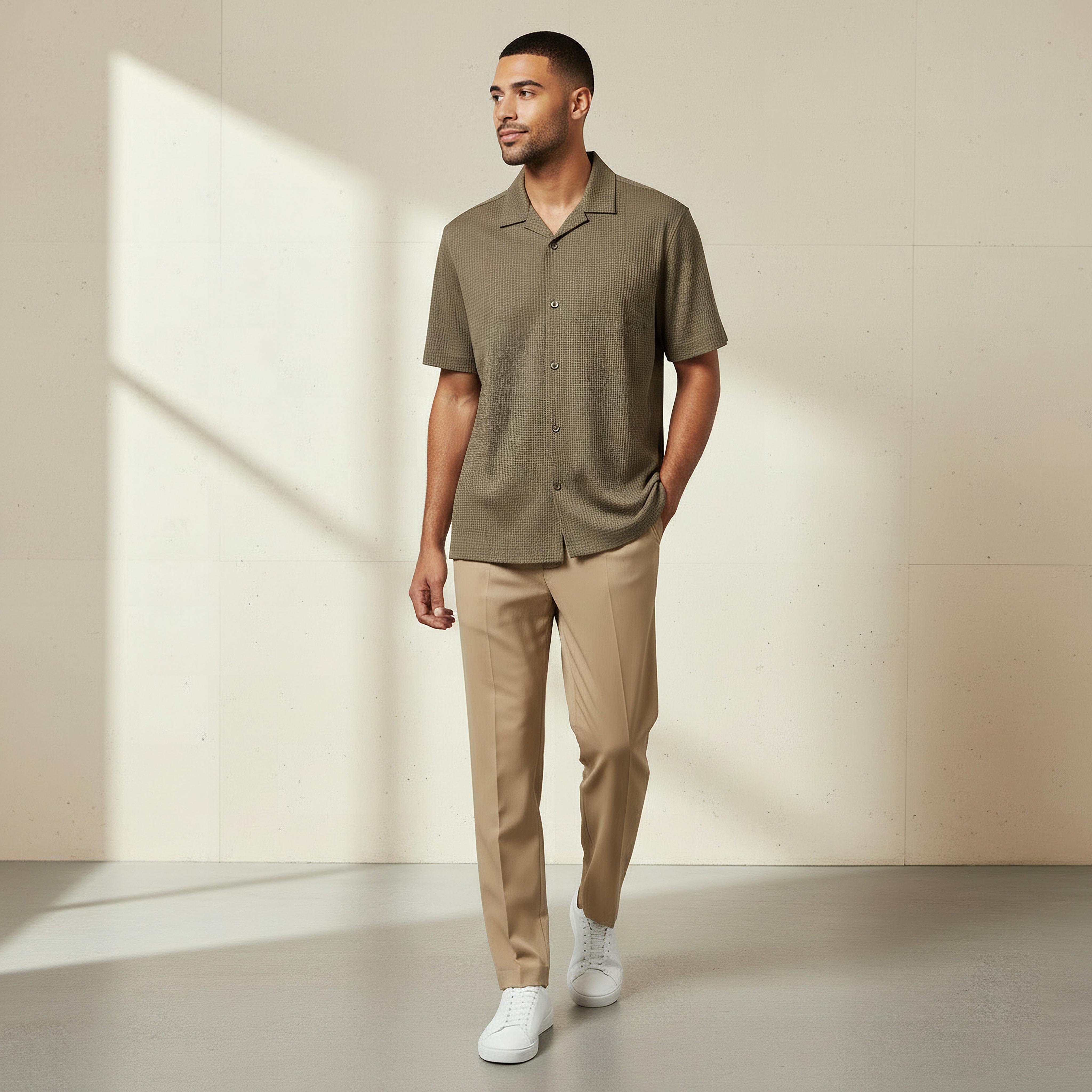 Emperor Men Regular Fit Camp Collar Waffle Textured Short Sleeves Shirt-men-clothing-shirts-image-4