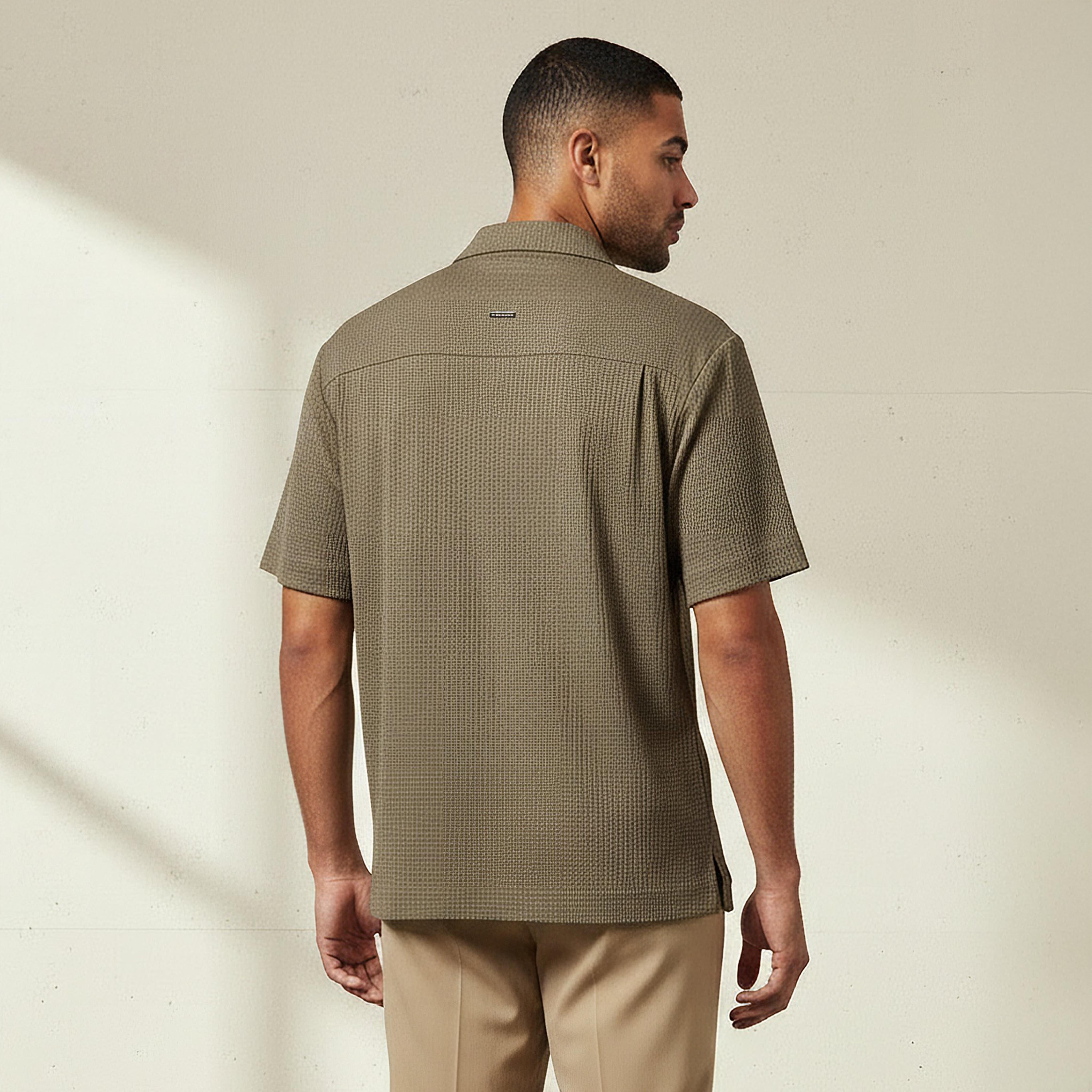 Emperor Men Regular Fit Camp Collar Waffle Textured Short Sleeves Shirt-men-clothing-shirts-image-5