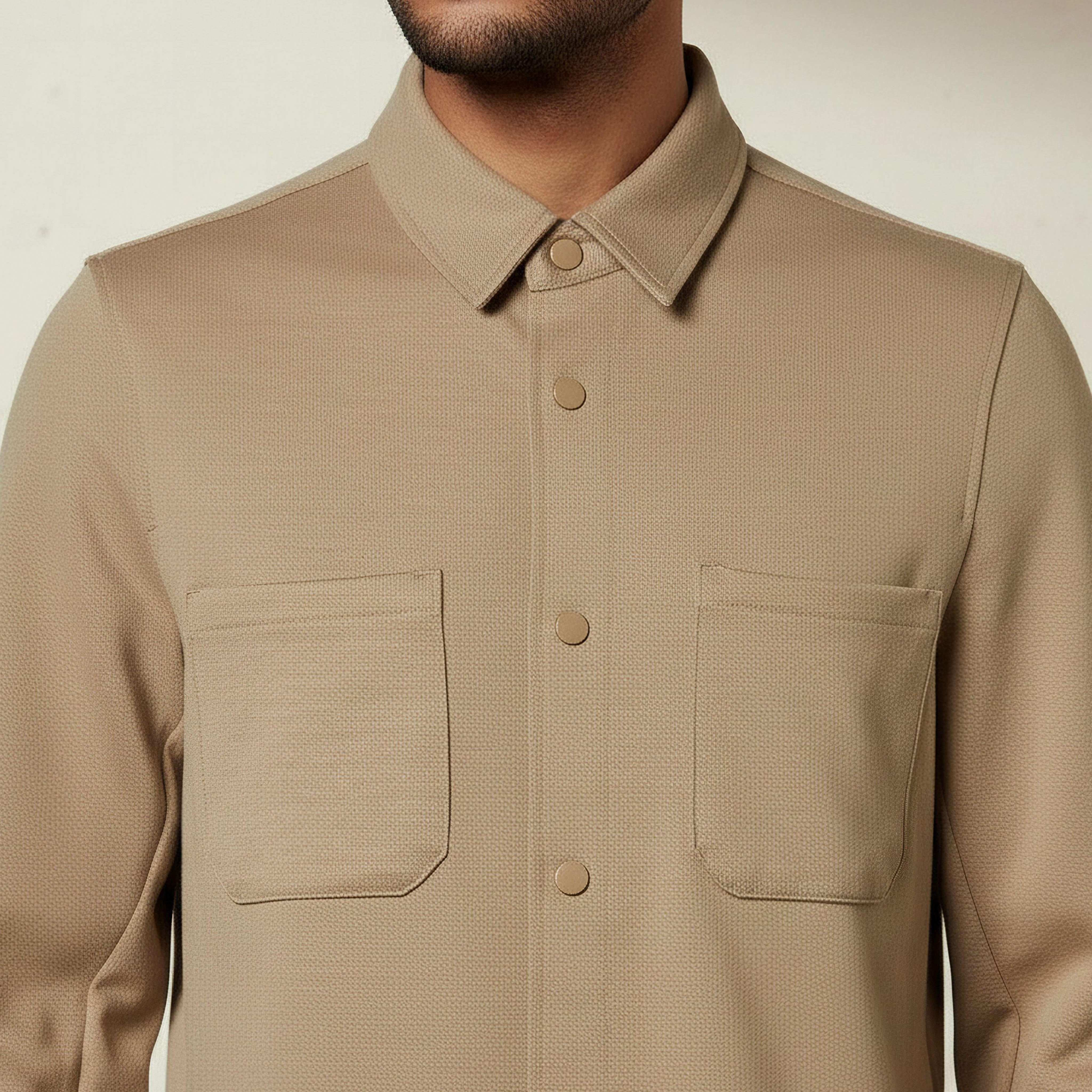 Men Collared Textured Long Sleeve Shacket-men-clothing-shirts-image-2