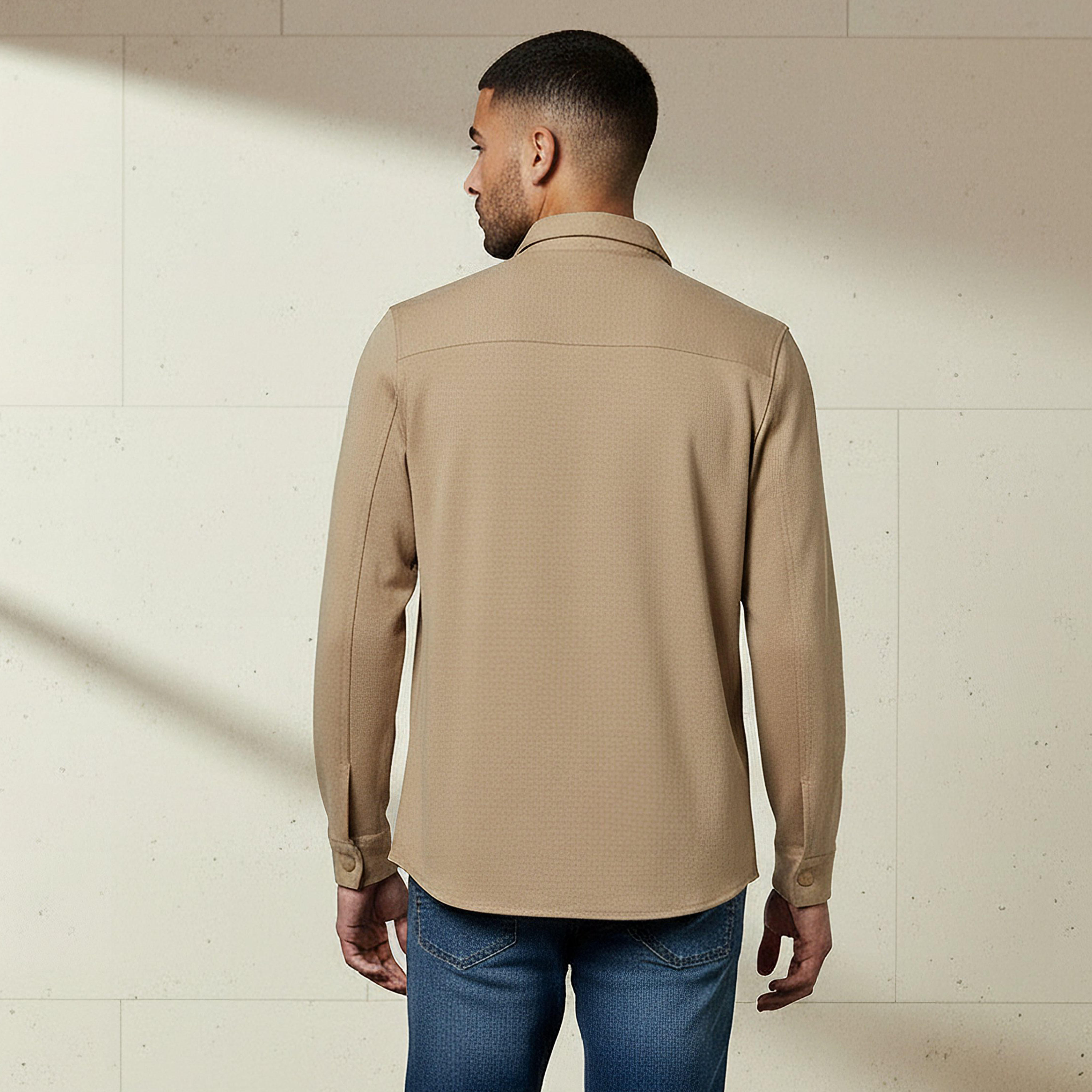 Men Collared Textured Long Sleeve Shacket-men-clothing-shirts-image-4