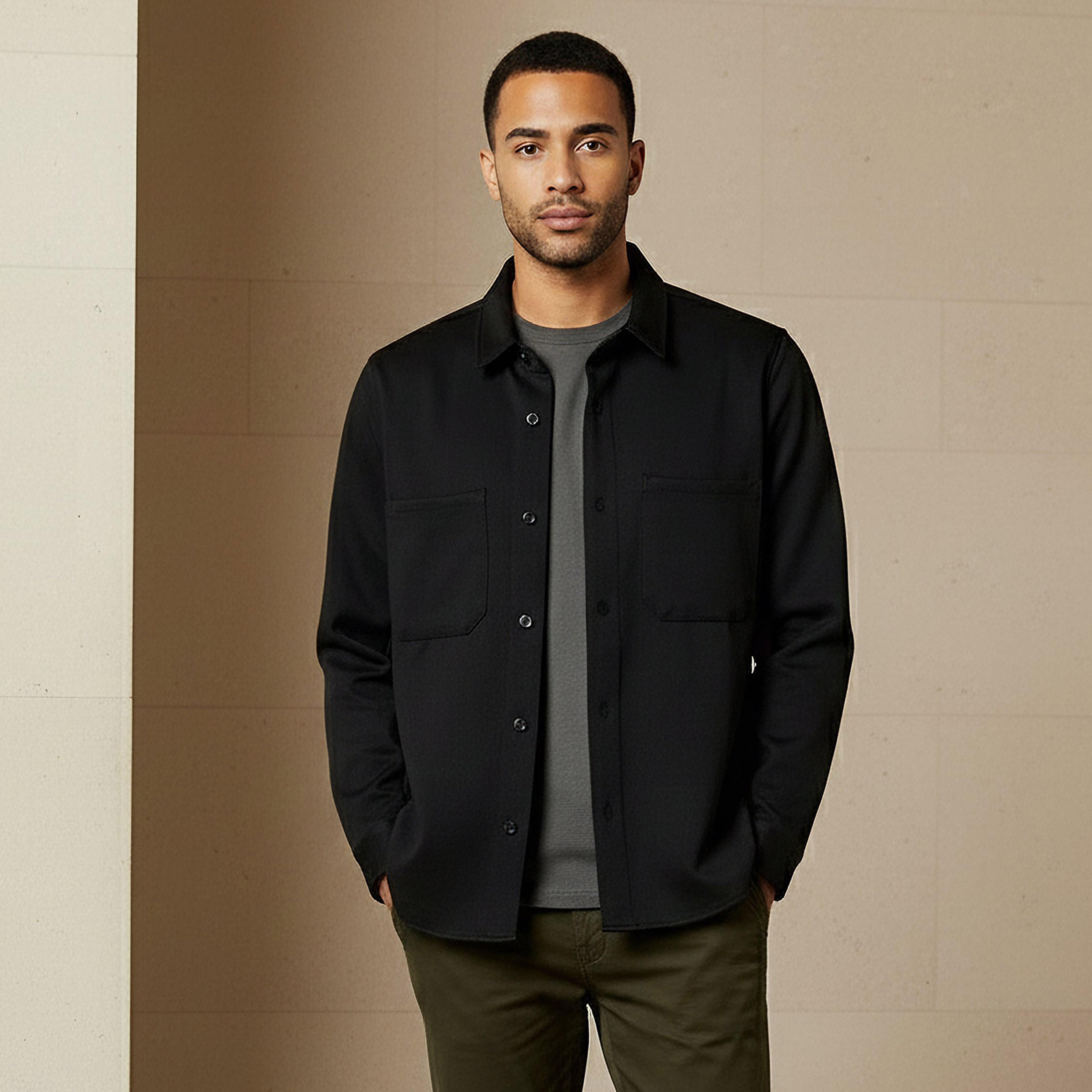 Men Collared Textured Long Sleeve Shacket-men-clothing-shirts-image-1