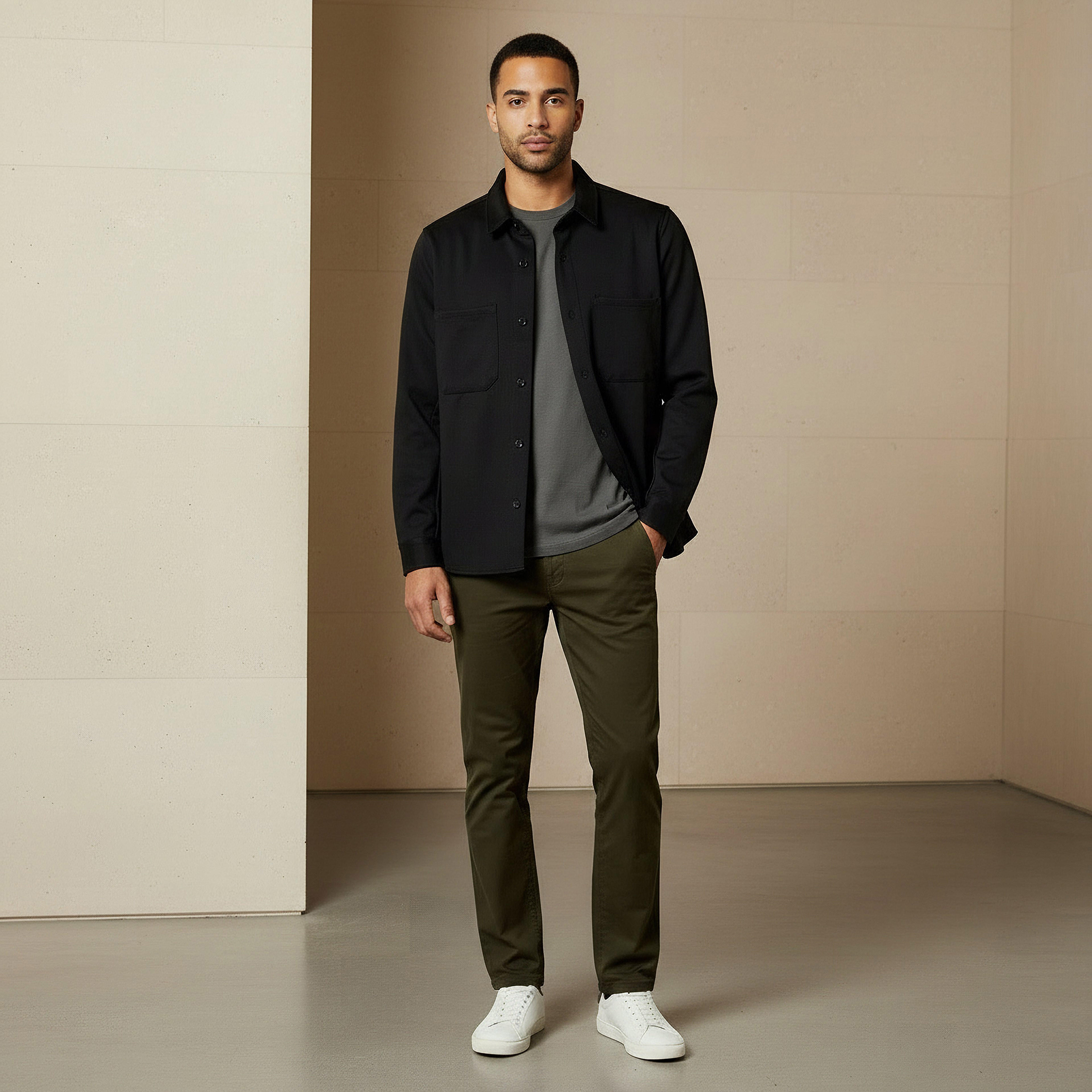Men Collared Textured Long Sleeve Shacket-men-clothing-shirts-image-3