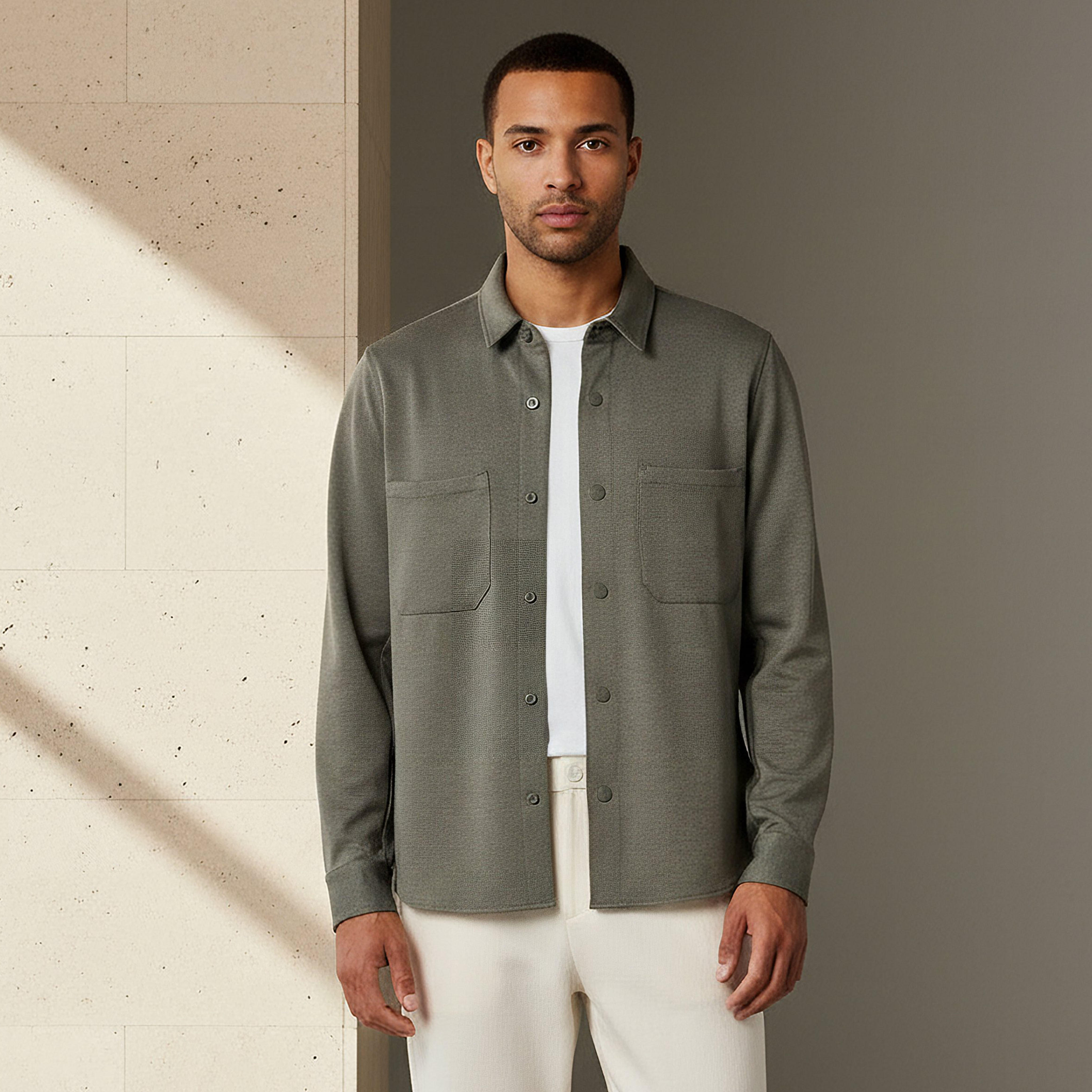 Men Collared Textured Long Sleeve Shacket-men-clothing-shirts-image-5