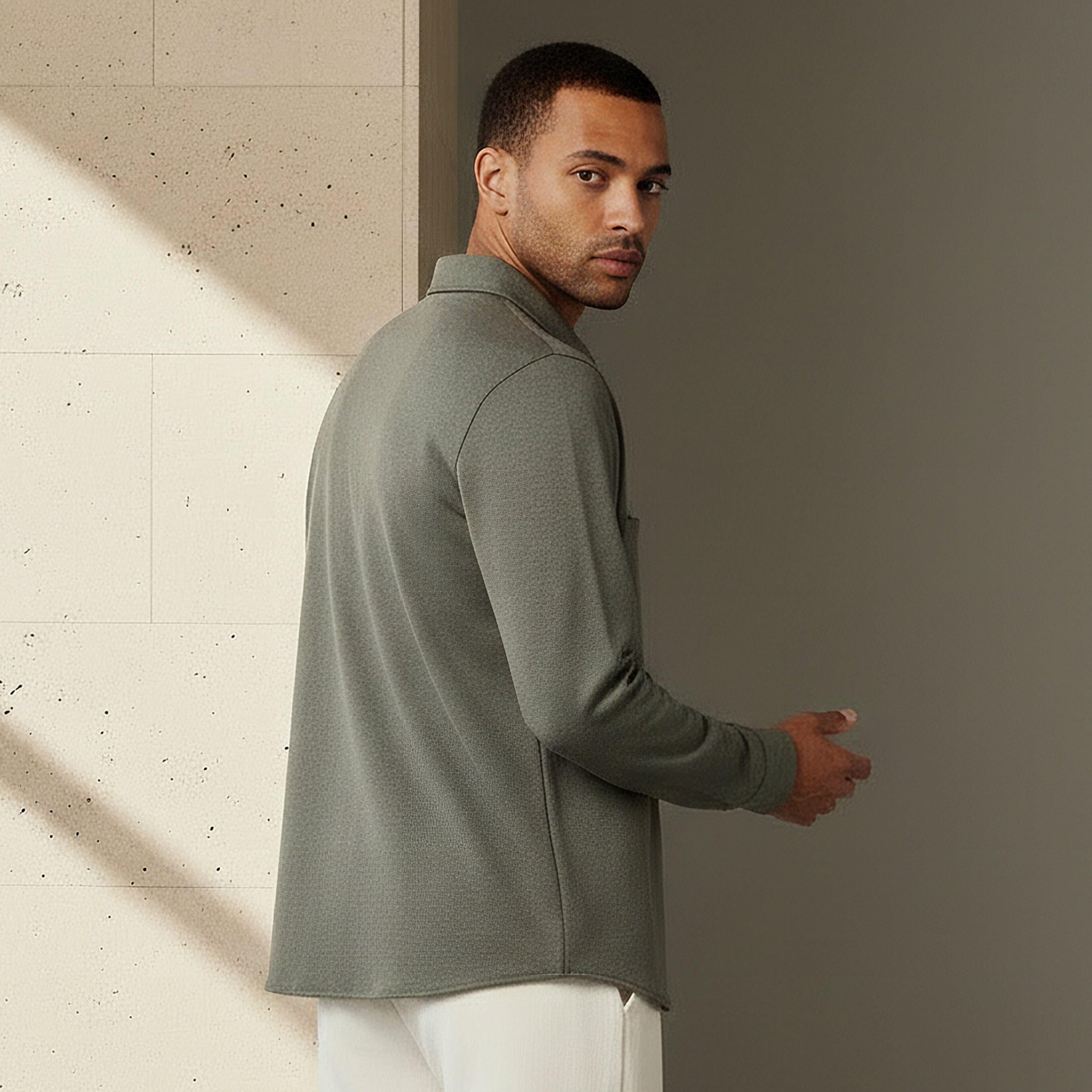 Men Collared Textured Long Sleeve Shacket-men-clothing-shirts-image-4