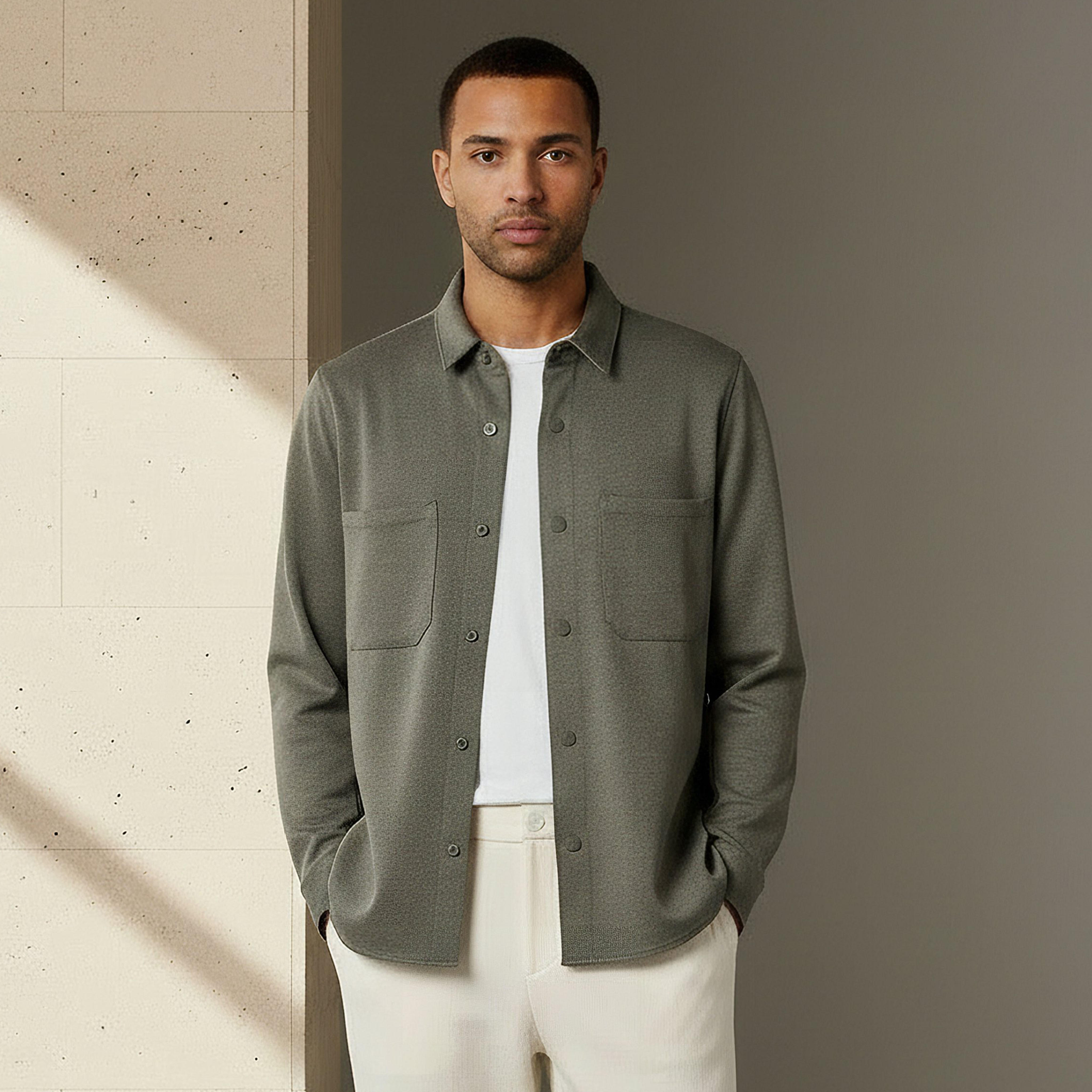 Men Collared Textured Long Sleeve Shacket-men-clothing-shirts-image-1