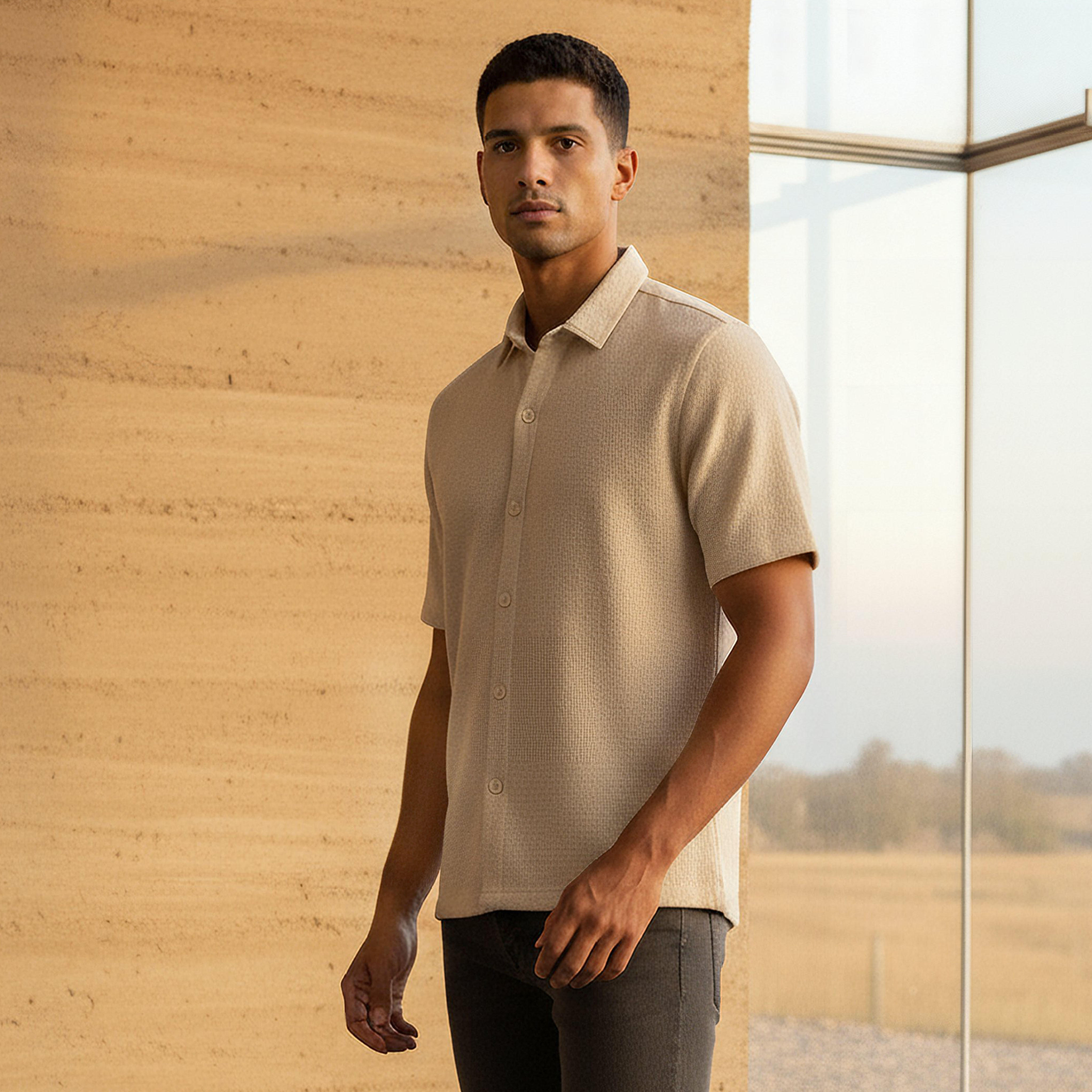 Men Slim Fit Textured Short Sleeves Shirt-PROMO_SP_SA_2FOR99_110625-image-1
