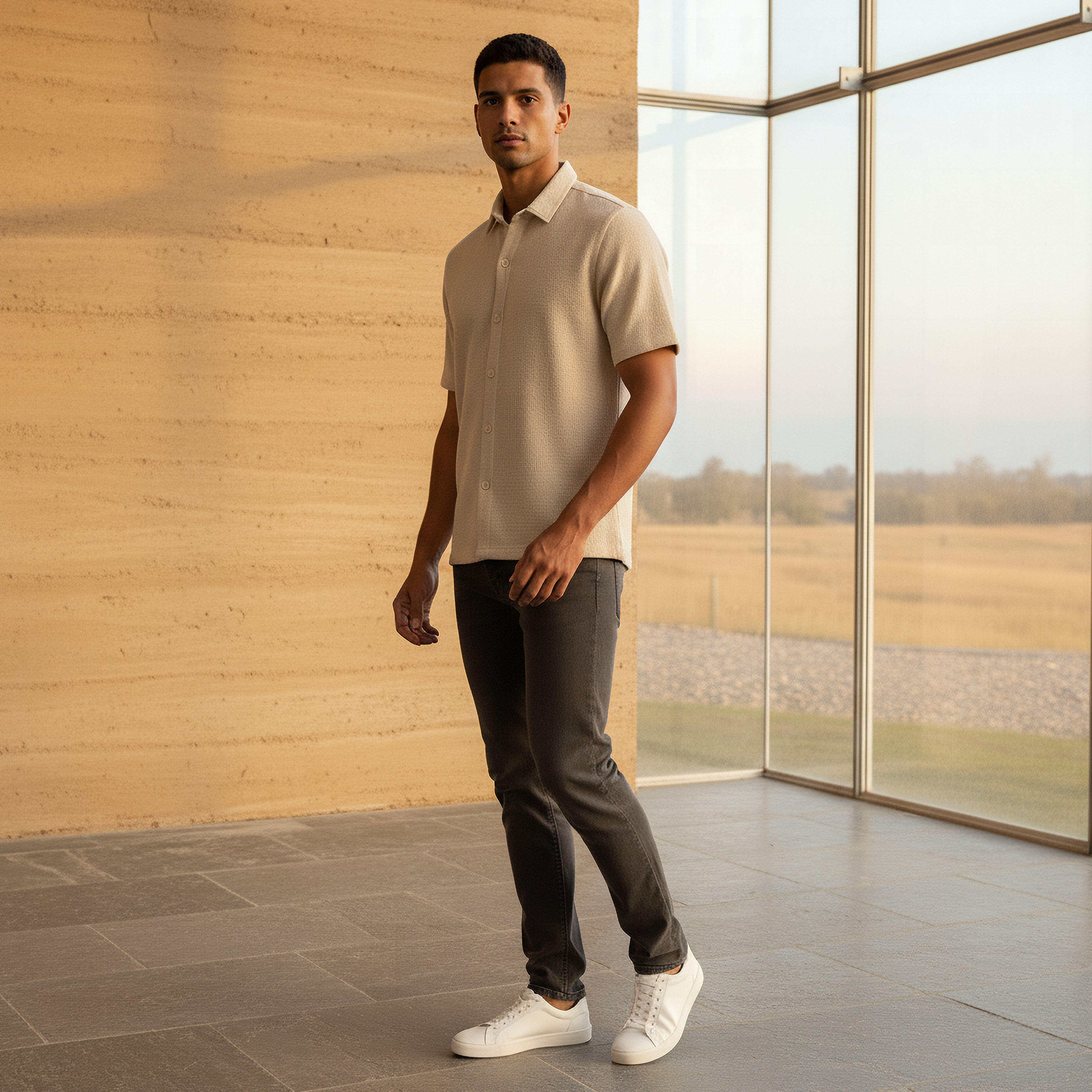 Men Slim Fit Textured Short Sleeves Shirt-PROMO_SP_SA_2FOR99_110625-image-2