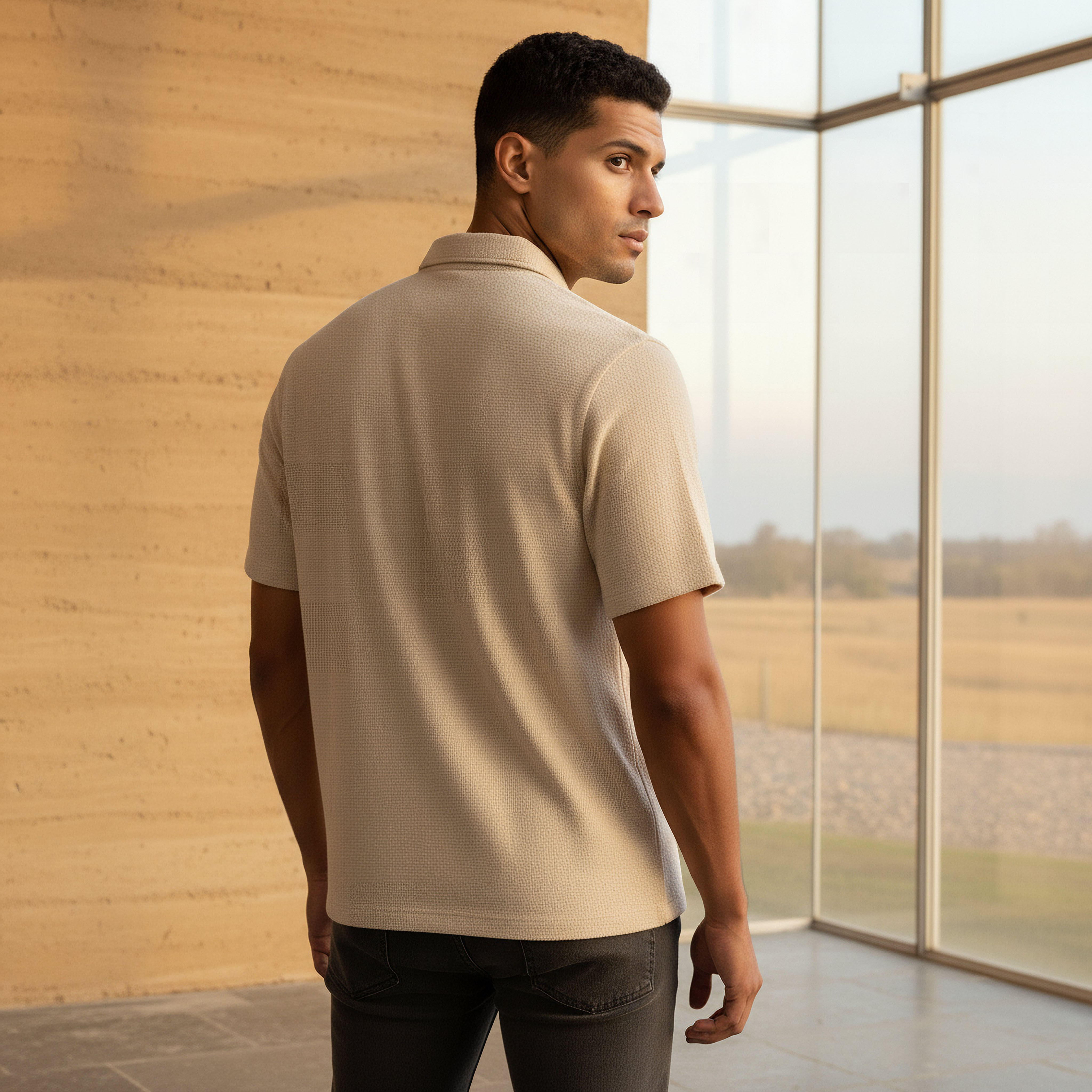 قميص بقصة سليم وأكمام قصيرة وملمس بارز للرجال-men-clothing-shirts-image-3