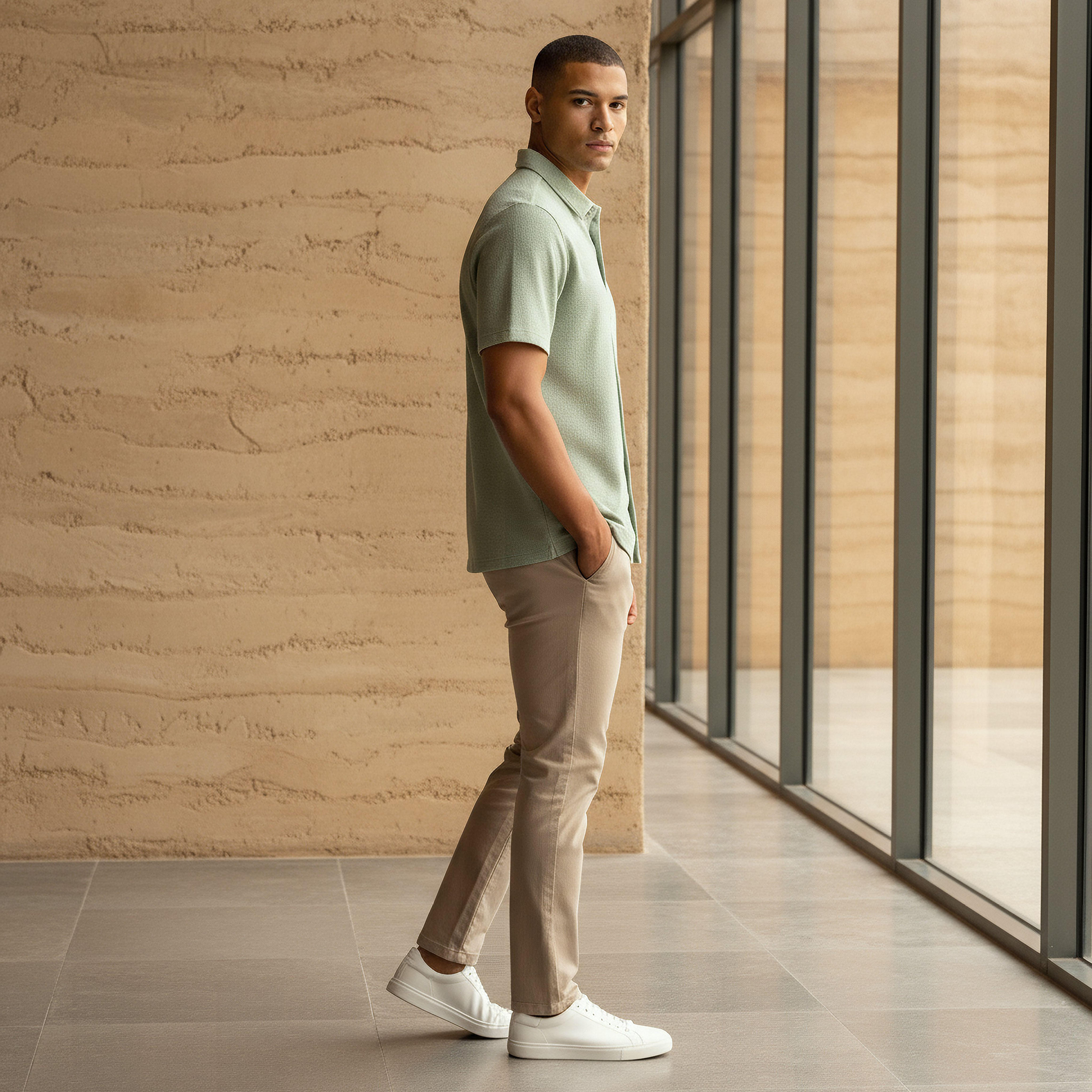 Men Slim Fit Textured Short Sleeves Shirt-men-clothing-shirts-image-2