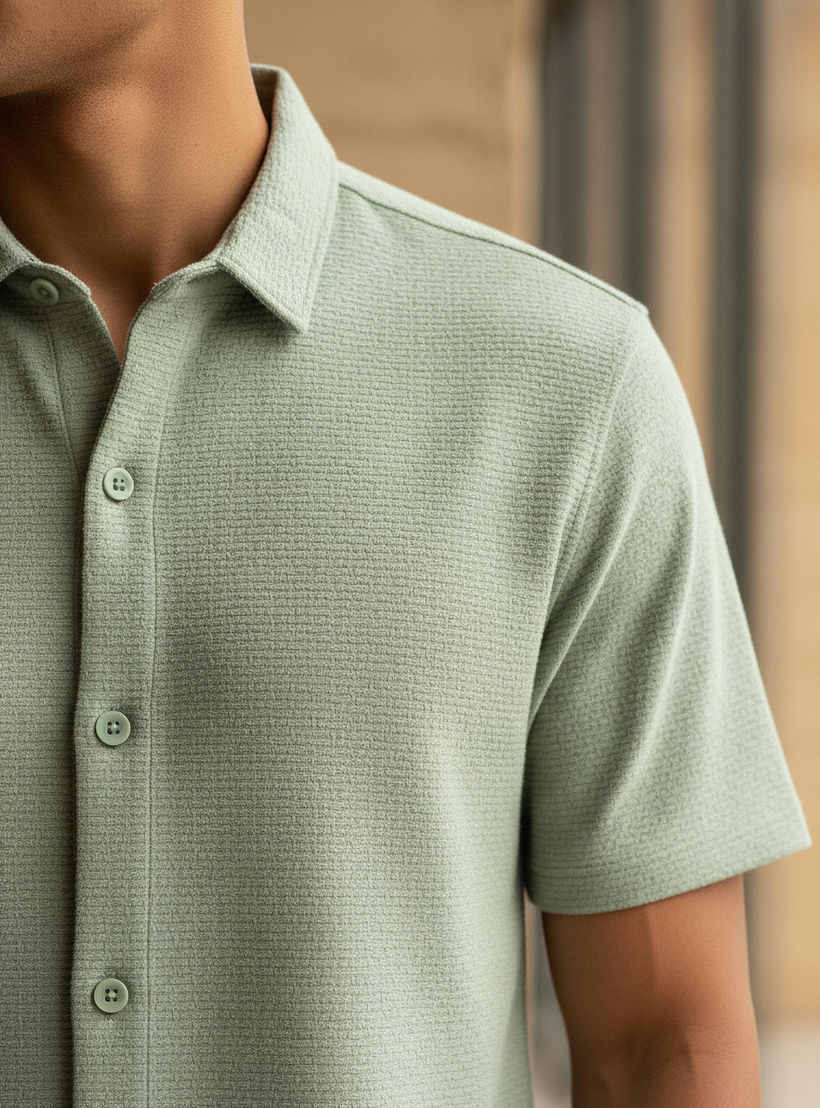 Men Slim Fit Textured Short Sleeves Shirt-men-clothing-shirts-image-4