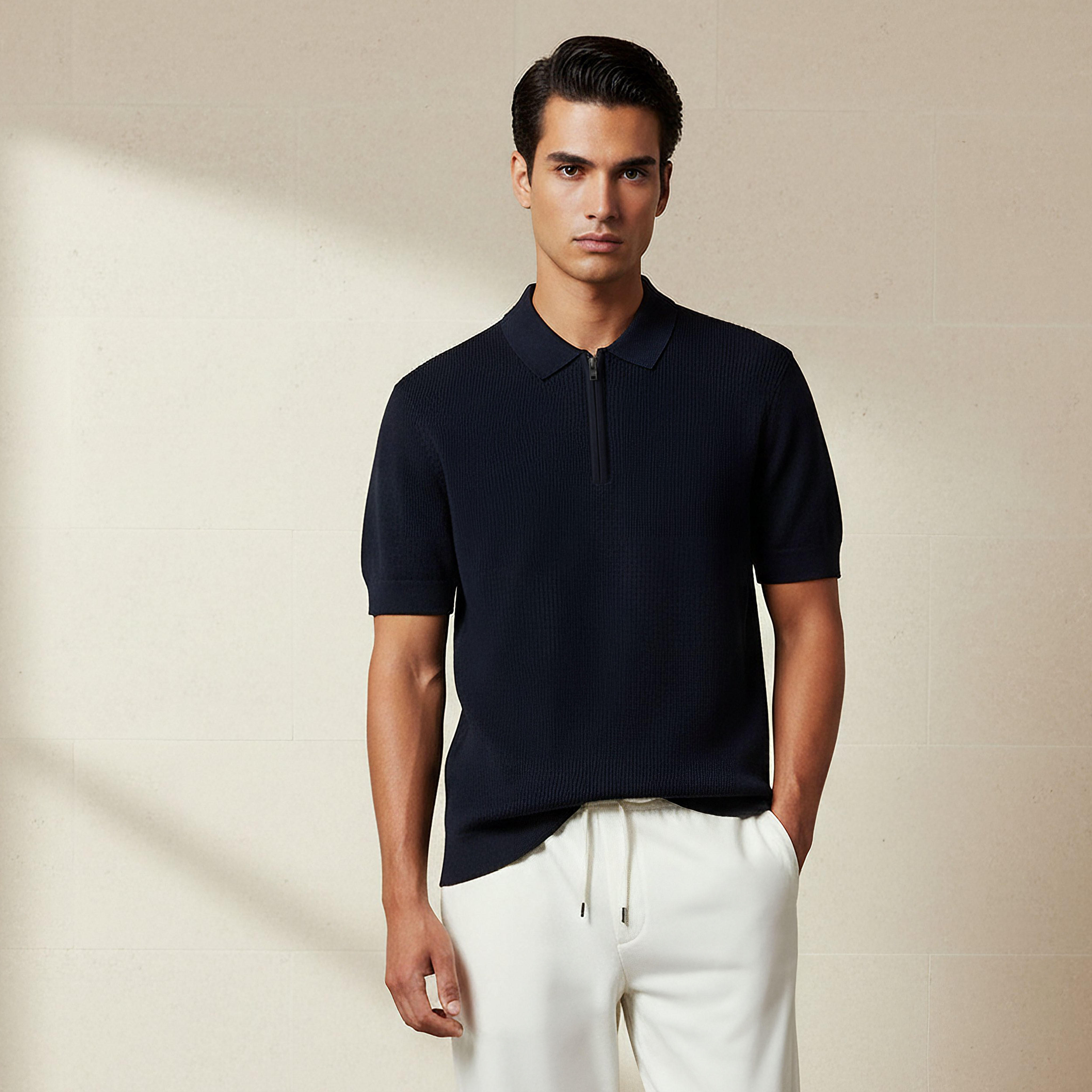 تيشيرت بولو بأكمام قصيرة بارز الملمس للرجال-men-clothing-tshirtsandpolos-polos-image-1