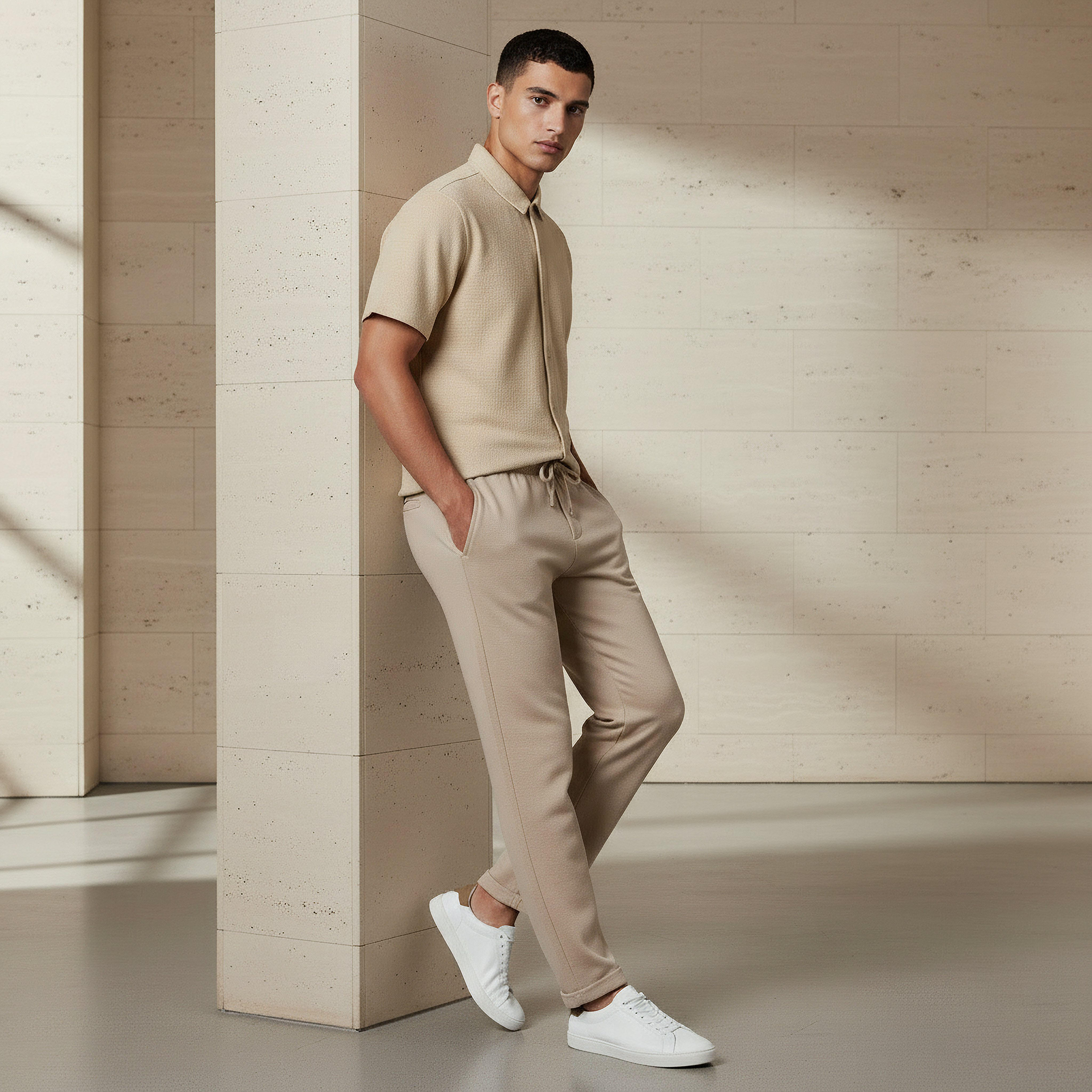 بنطلون بيكيه رجالي بقصة سليم-men-clothing-bottoms-joggers-image-1