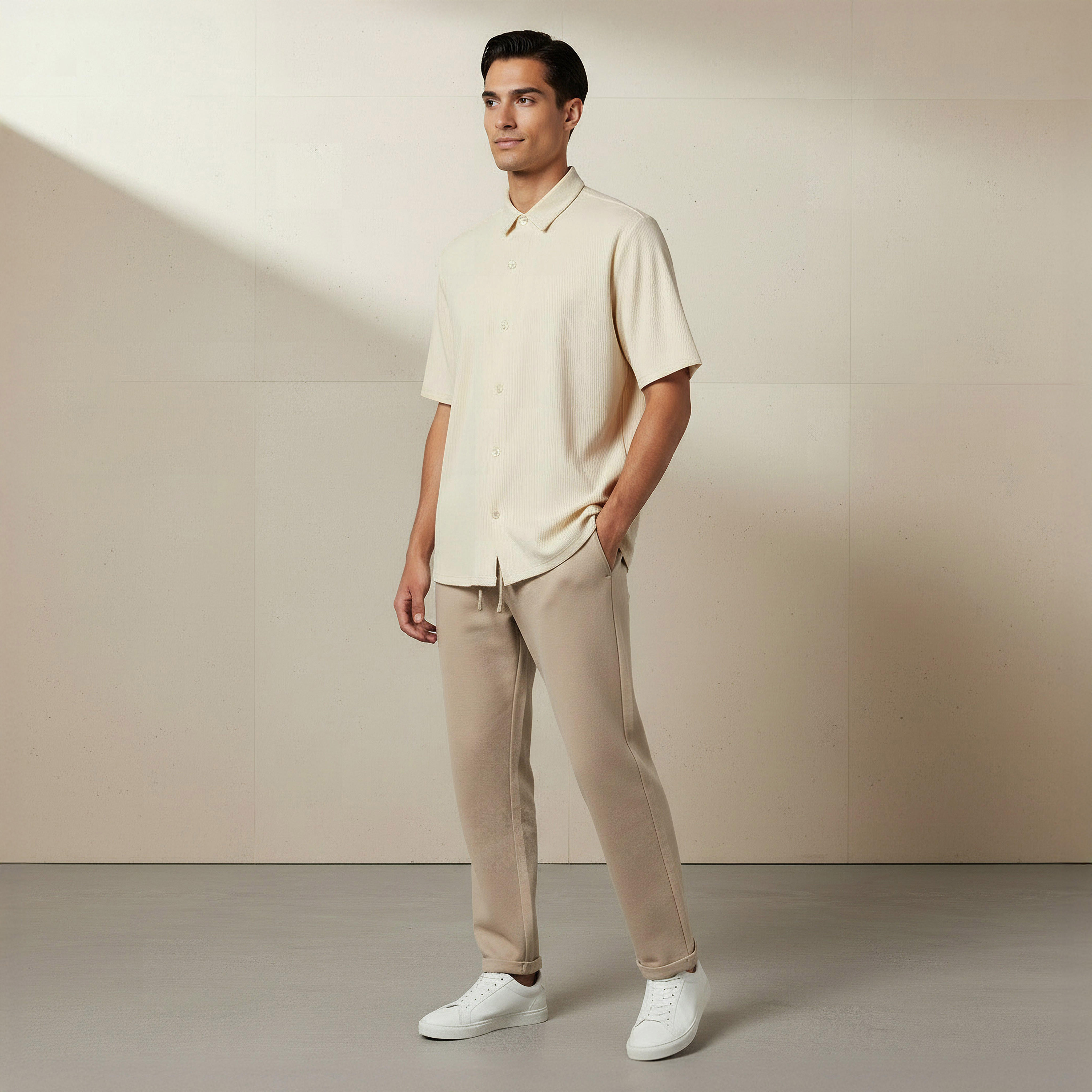 قميص بارز الملمس بياقة عادية وأكمام قصيرة للرجال-men-clothing-shirts-image-3