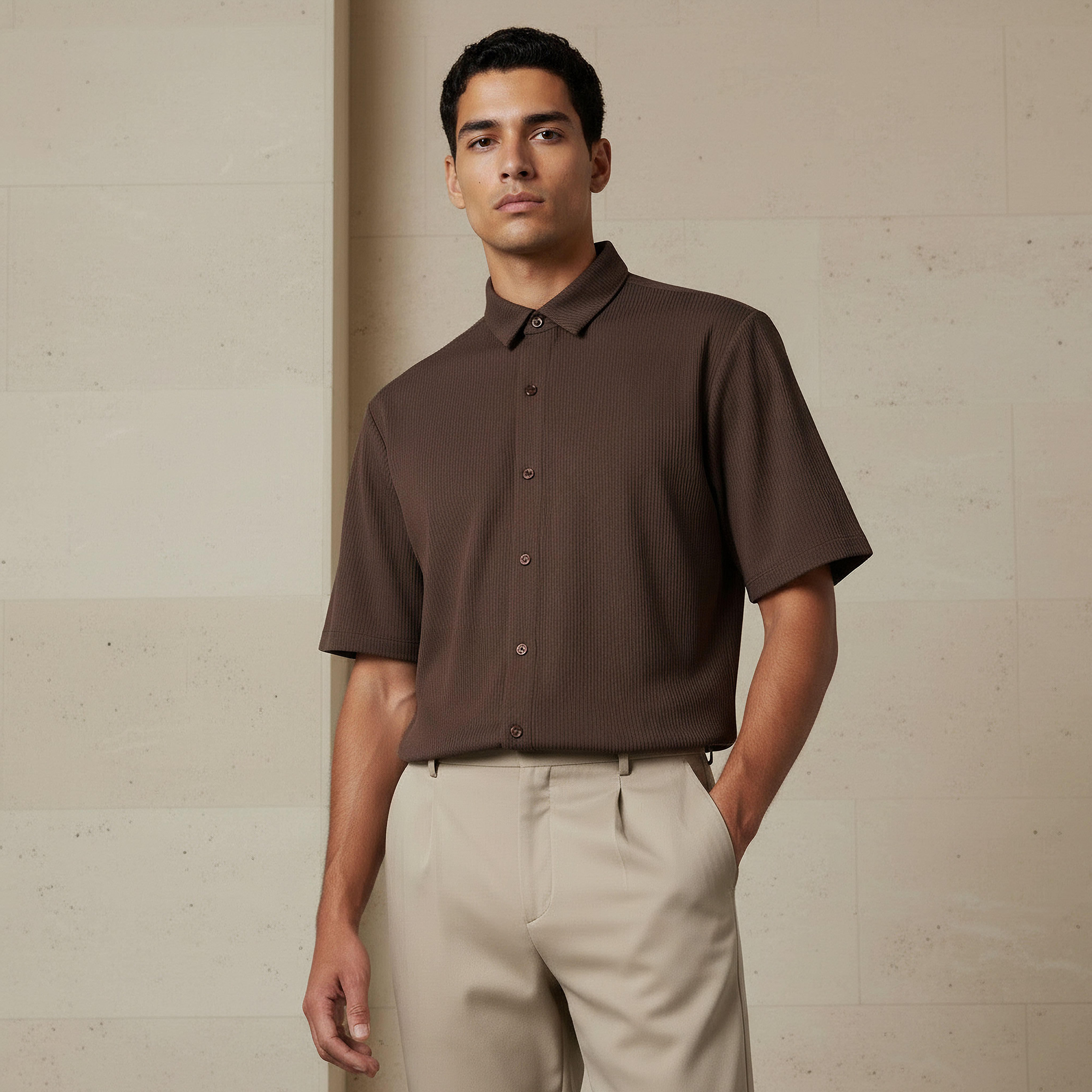 Men Collared Textured Short Sleeve Shirt-PROMO_SP_AE_2FOR99_110625-image-1