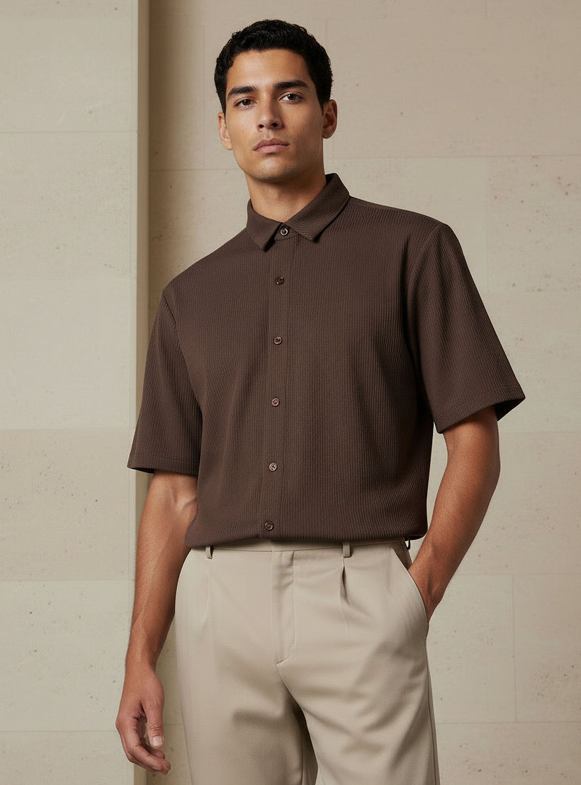 Men Collared Textured Short Sleeve Shirt-PROMO_SP_AE_2FOR99_110625-image-1