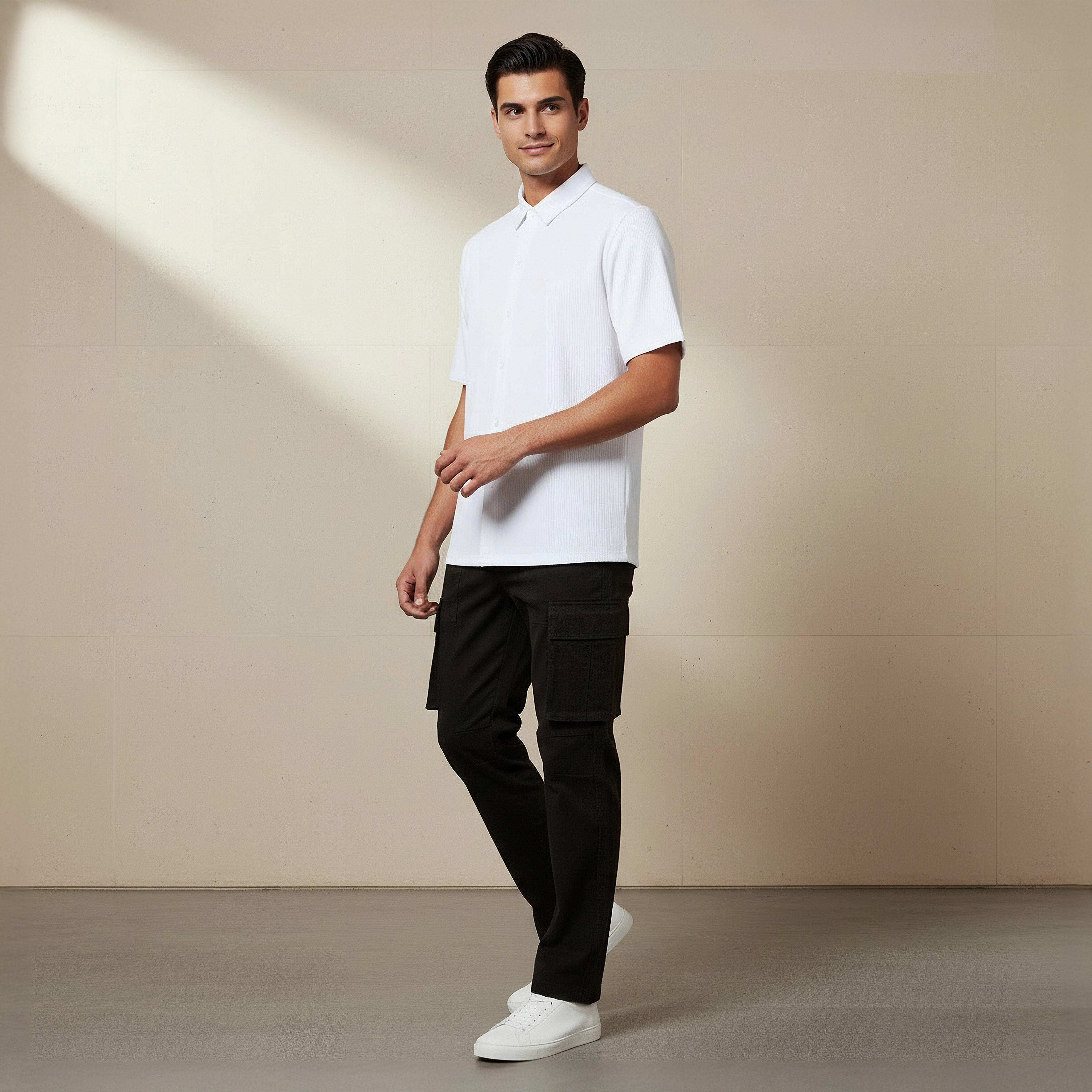Men Collared Textured Short Sleeve Shirt-men-clothing-shirts-image-3