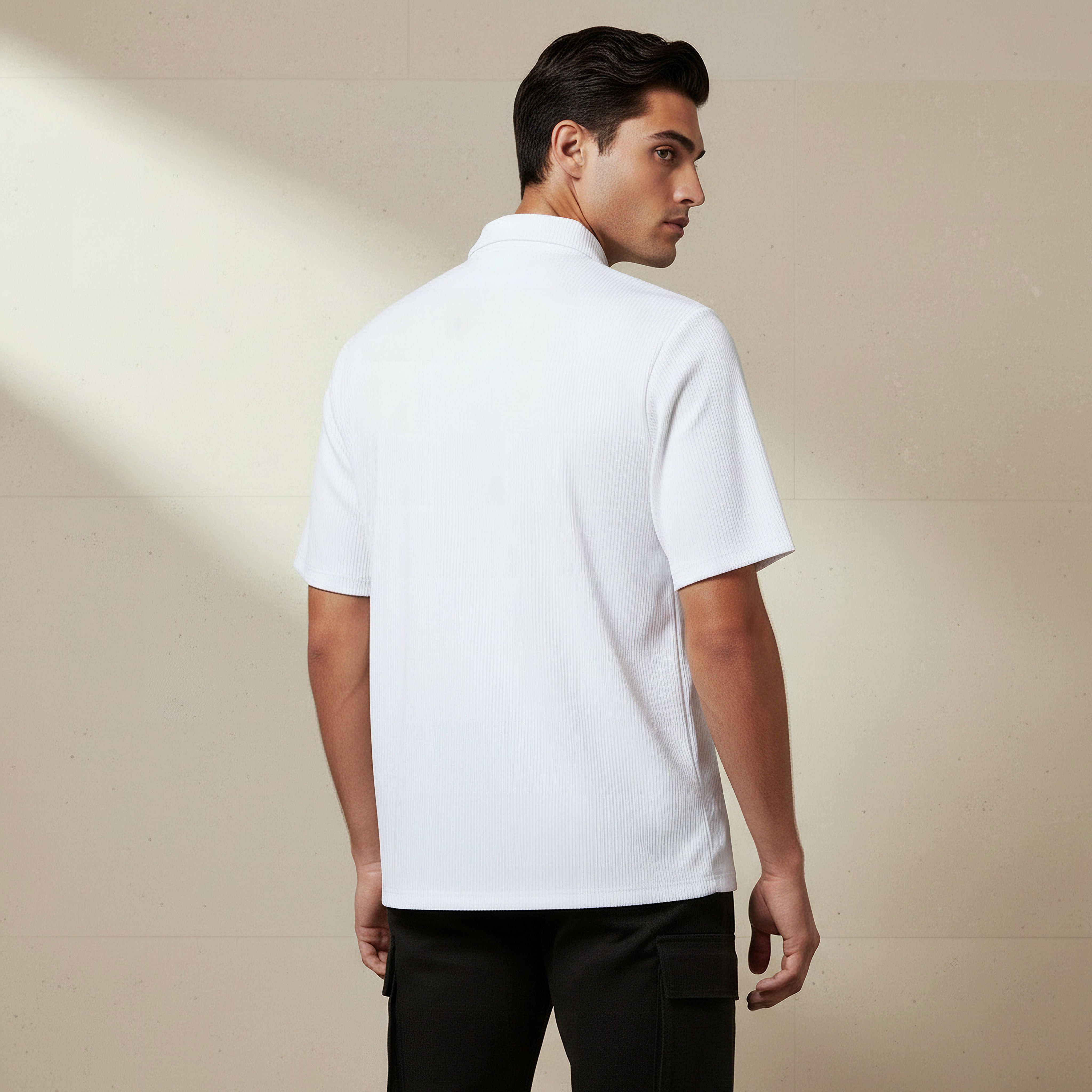 Men Collared Textured Short Sleeve Shirt-men-clothing-shirts-image-4