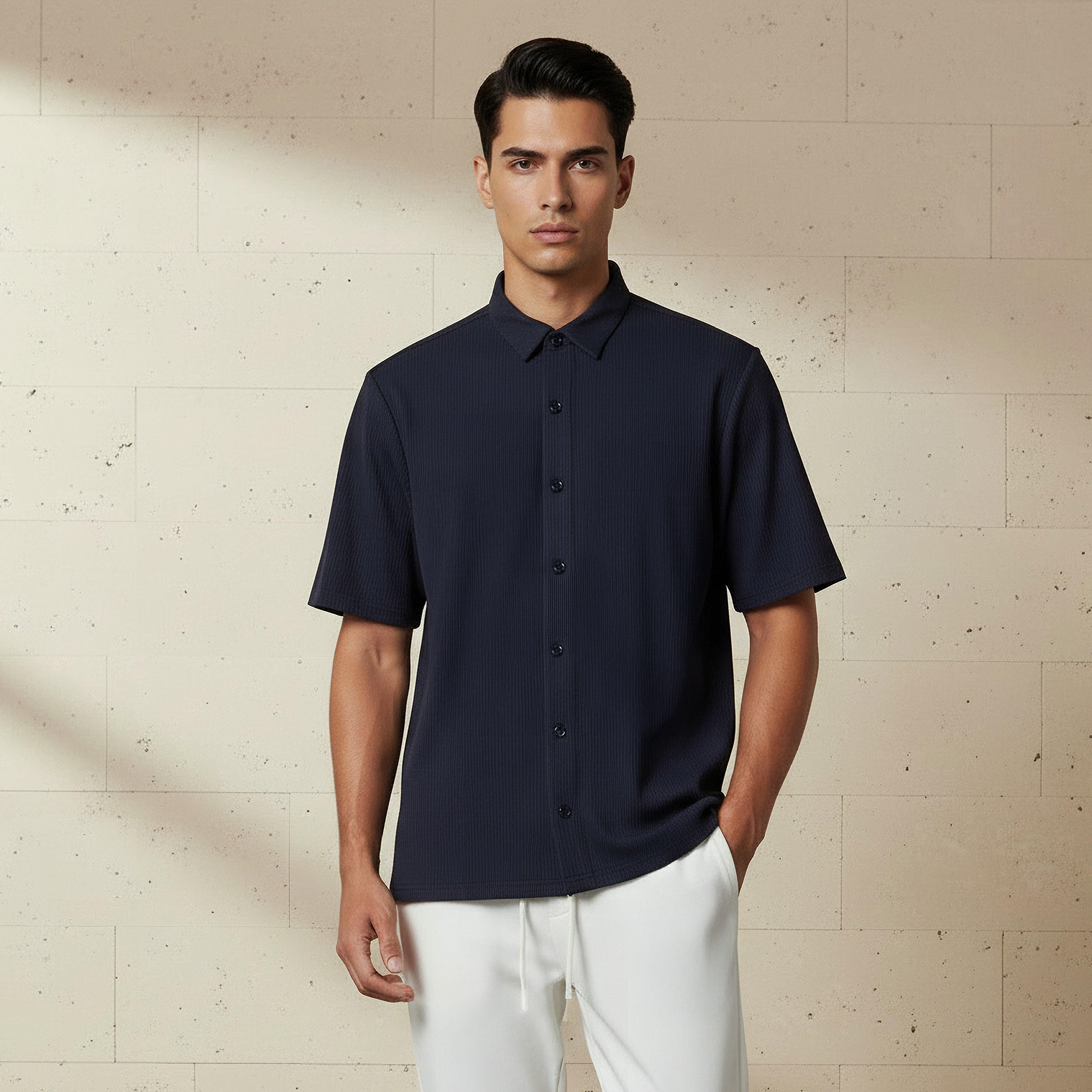 Men Collared Textured Short Sleeve Shirt-PROMO_SP_SA_2FOR99_110625-image-1