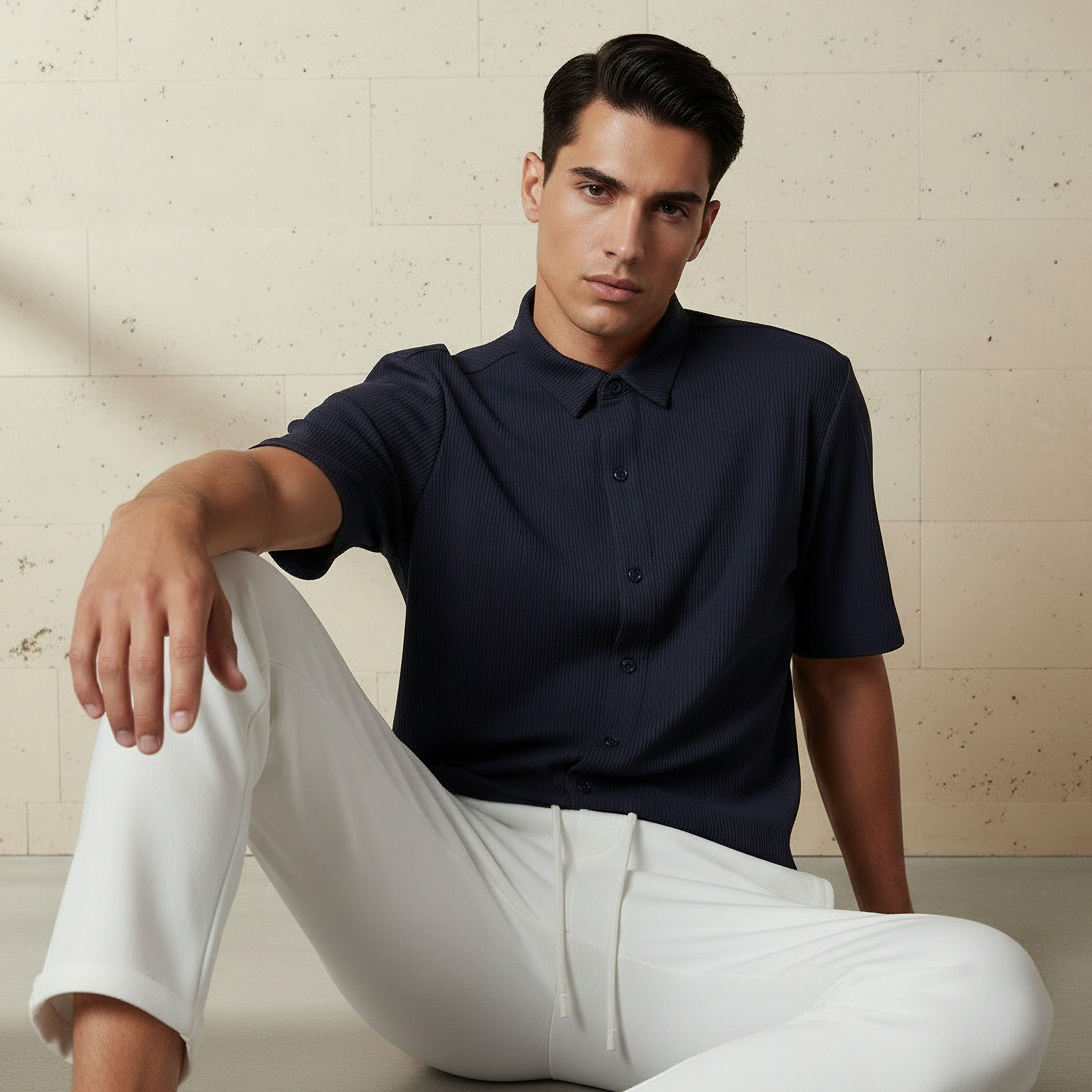 Men Collared Textured Short Sleeve Shirt-PROMO_SP_SA_2FOR99_110625-image-5