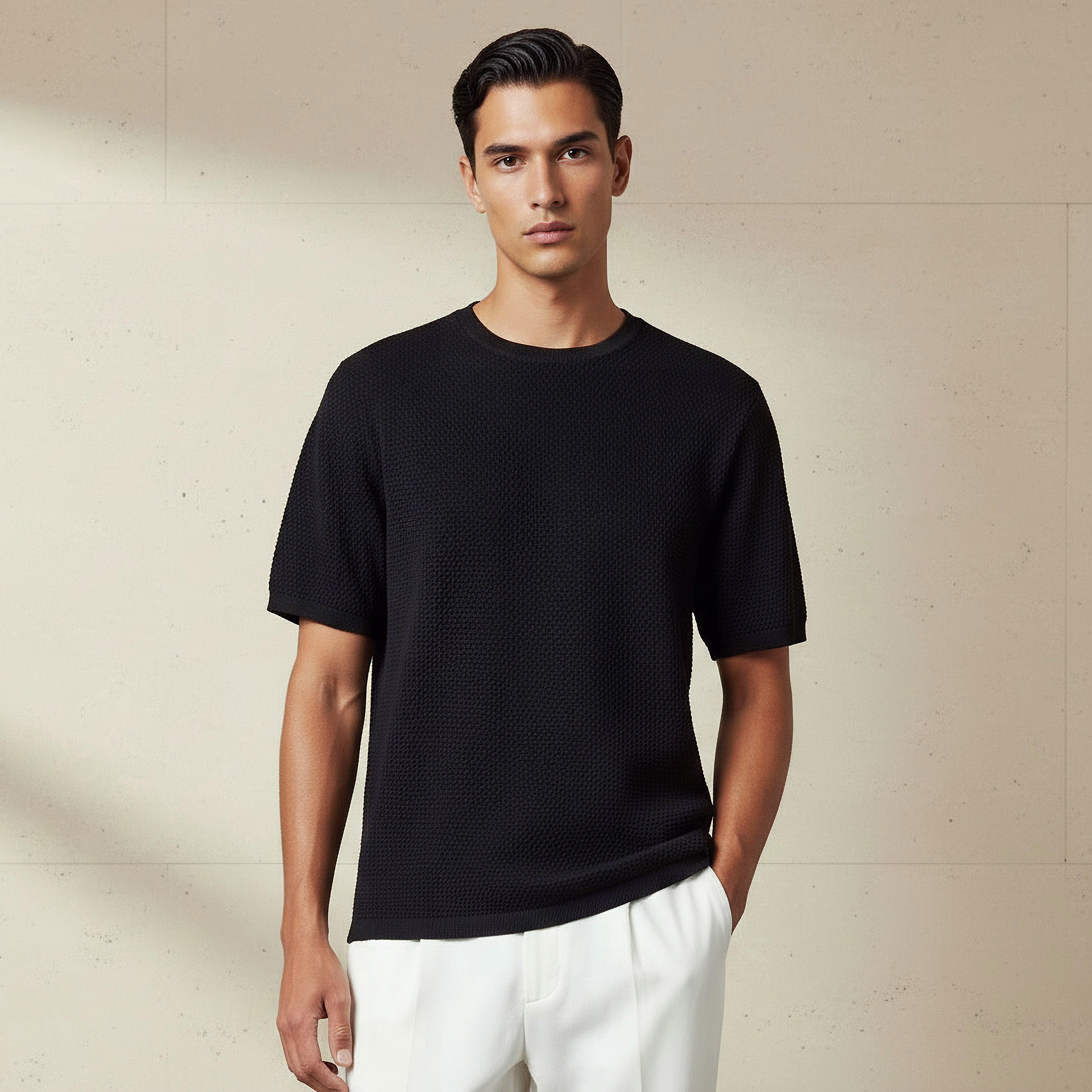 Men Crew Neck Popcorn Textured T-Shirt-PROMO_SP_KW_2FOR8_110625-image-1
