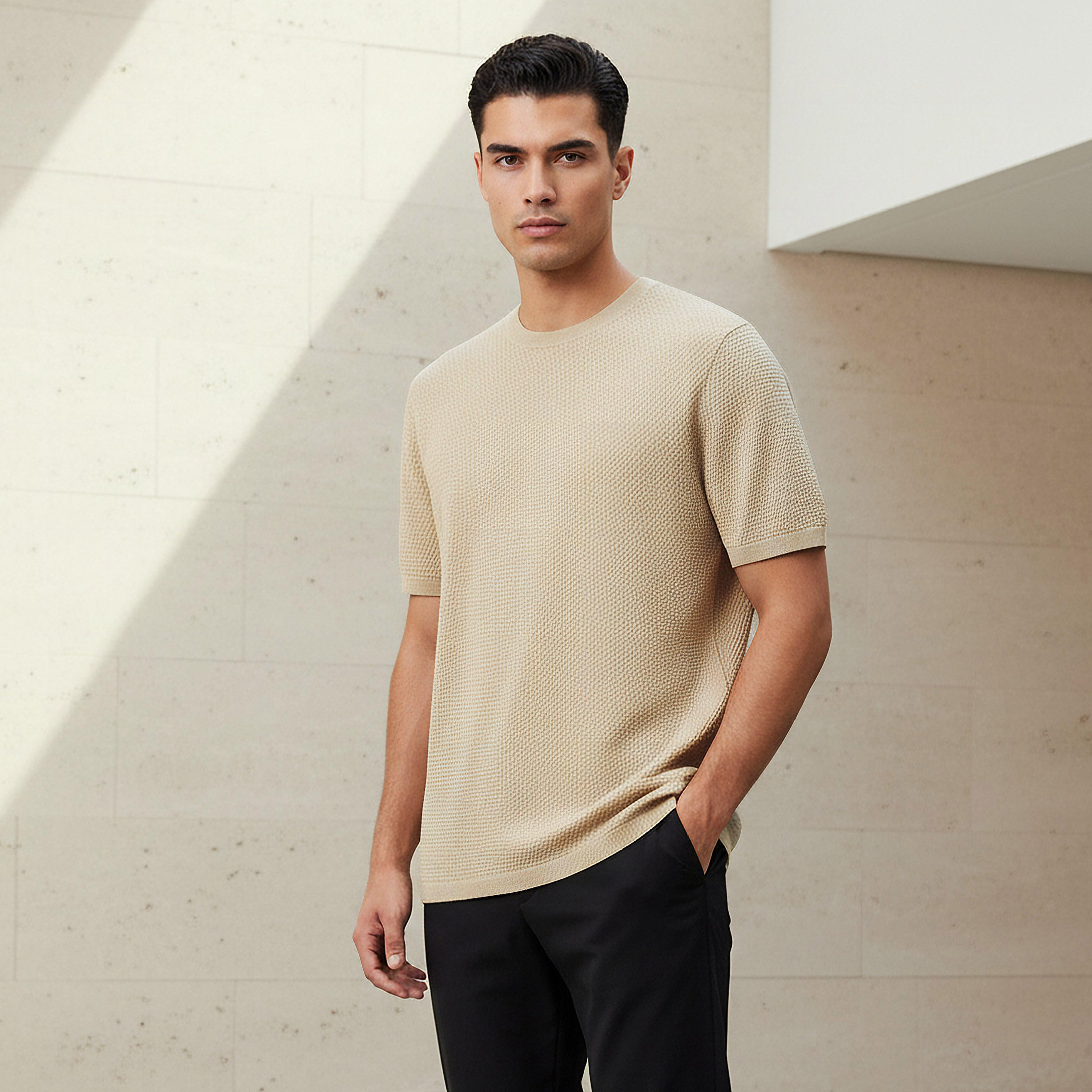 Men Crew Neck Popcorn Textured T-Shirt-PROMO_SP_KW_2FOR8_110625-image-1