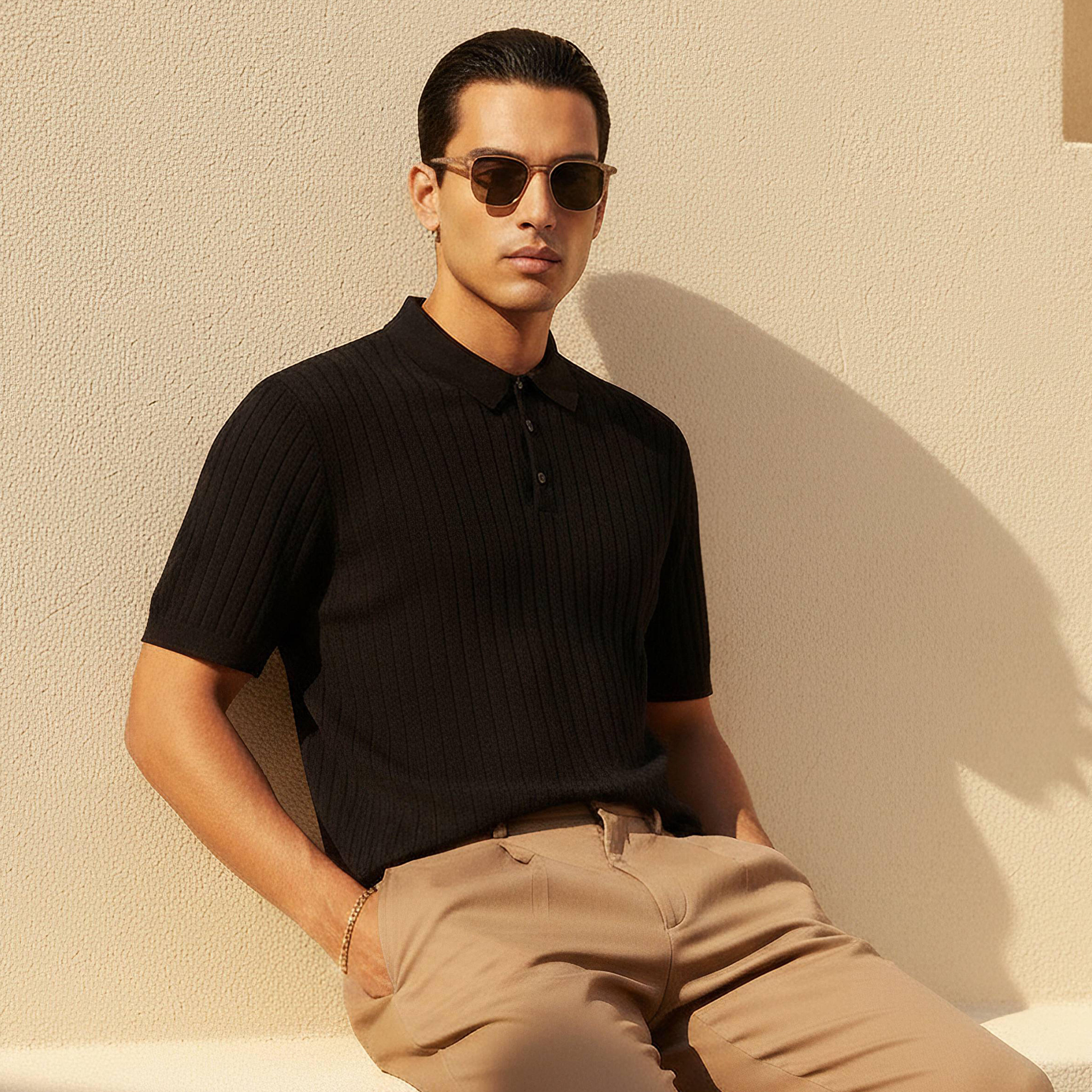 Men Short Sleeves Ribbed Polo T-Shirt-men-clothing-tshirtsandpolos-polos-image-1