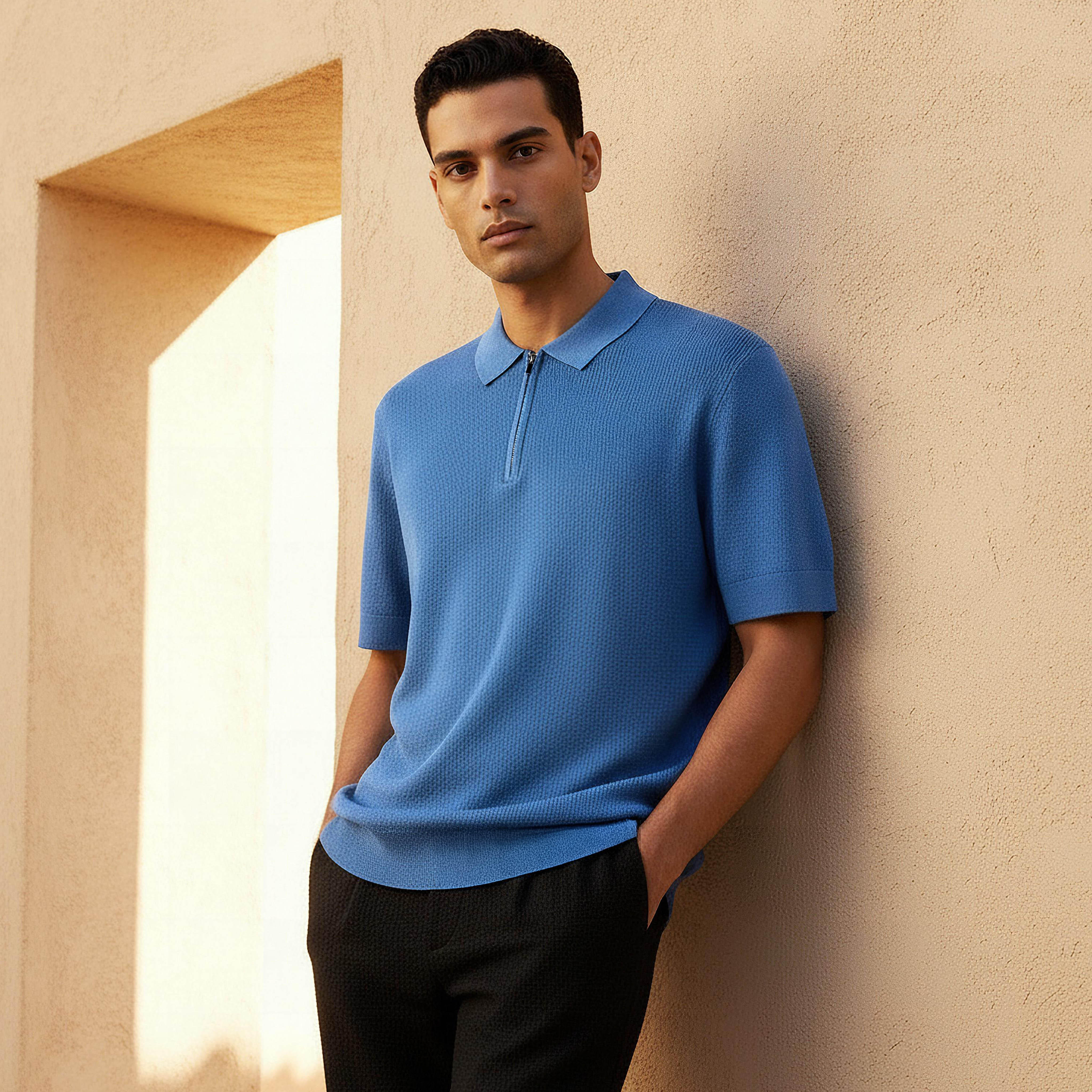 Men Short Sleeve Textured Polo T-shirt-men-clothing-tshirtsandpolos-polos-image-1