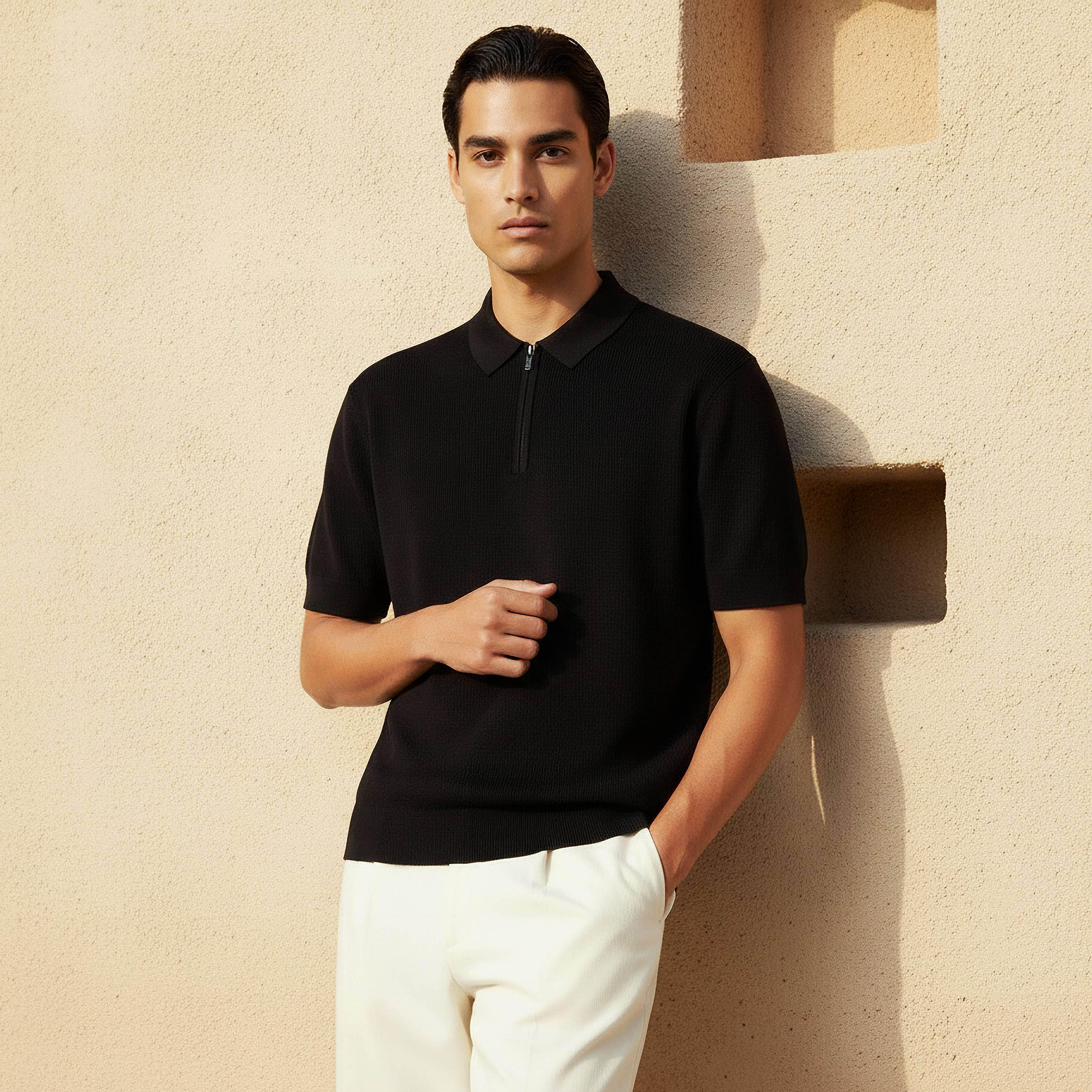 Men Short Sleeve Textured Polo T-shirt-men-clothing-tshirtsandpolos-polos-image-1