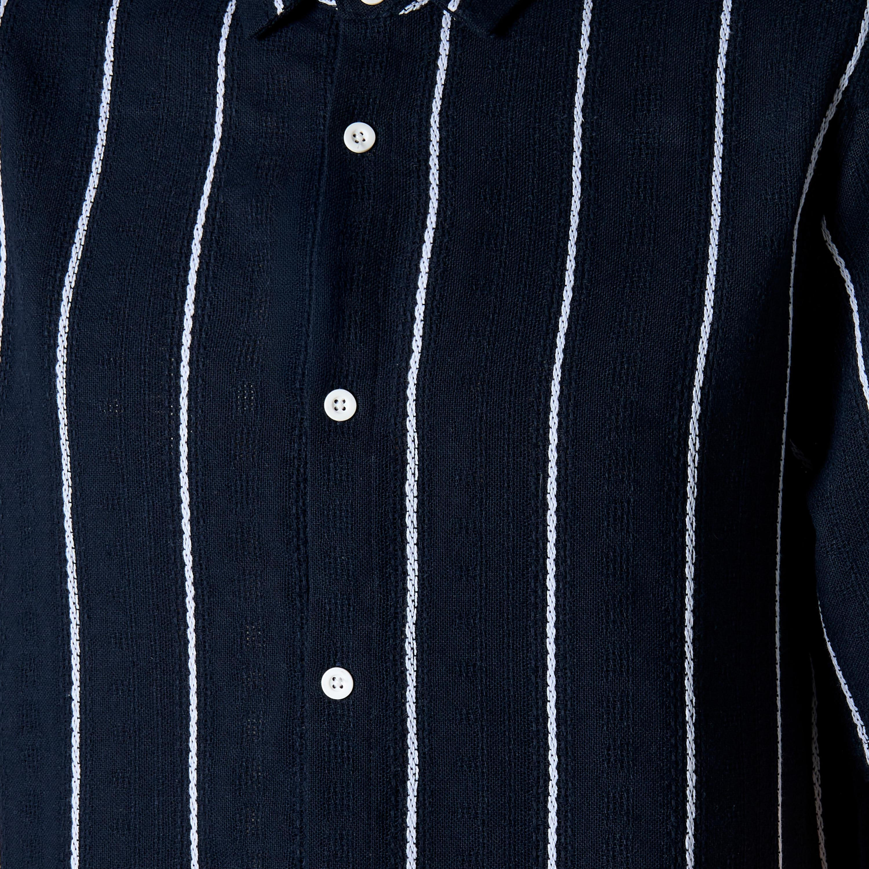 Men Regular Fit Collared Striped Short Sleeves Linen Blend Shirt-men-clothing-shirts-image-2