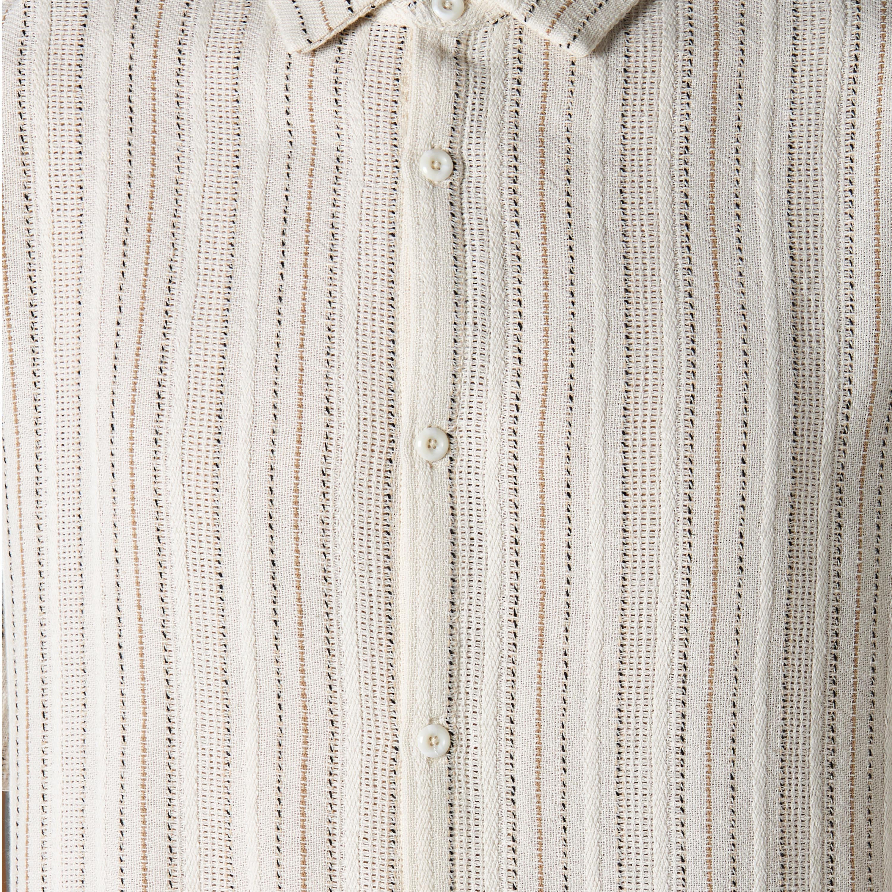 Men Regular Fit Collared Striped Short Sleeves Linen Blend Shirt-men-clothing-shirts-image-2