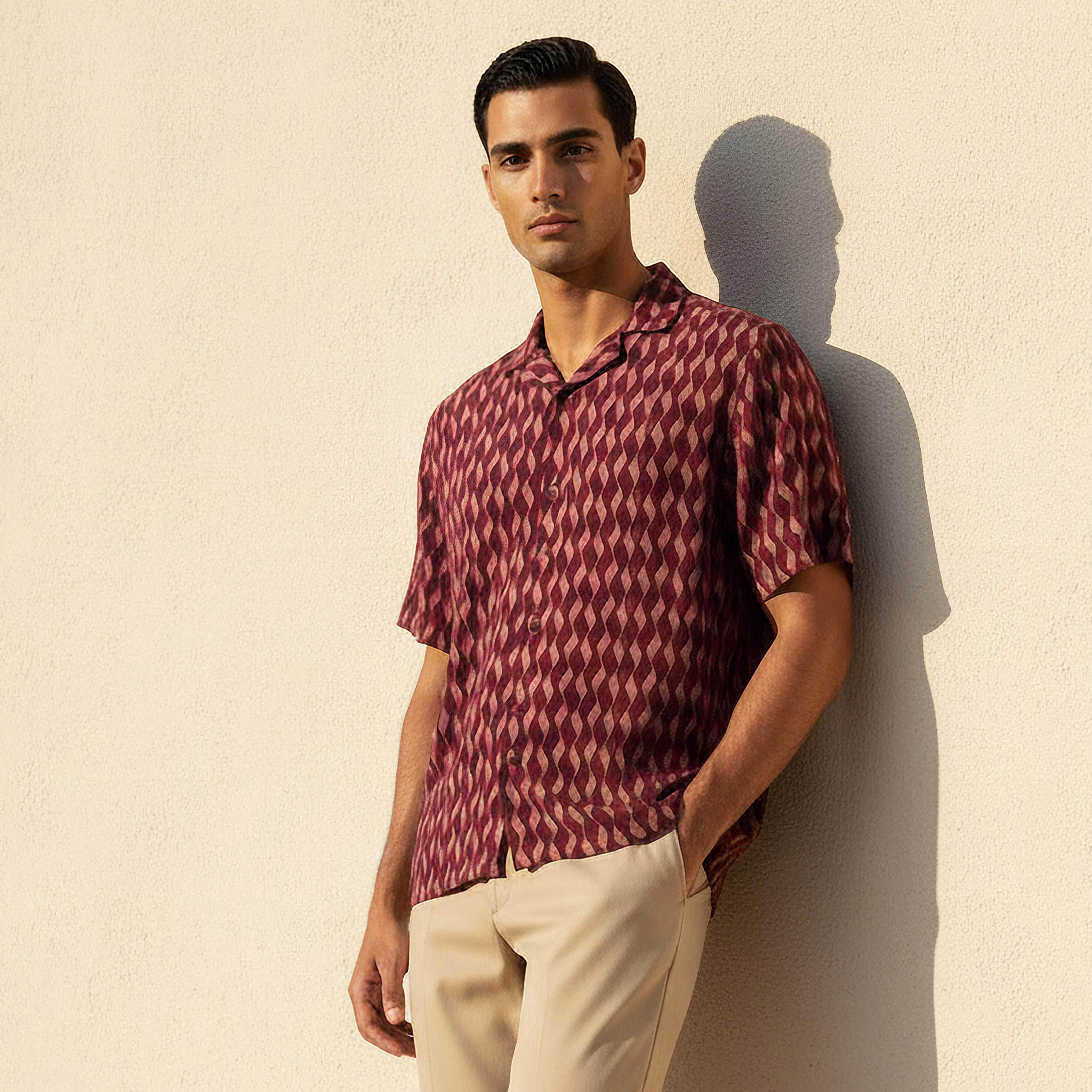 Men Regular Fit Camp Collar Abstract Print Short Sleeves Resort Shirt-men-clothing-shirts-image-1